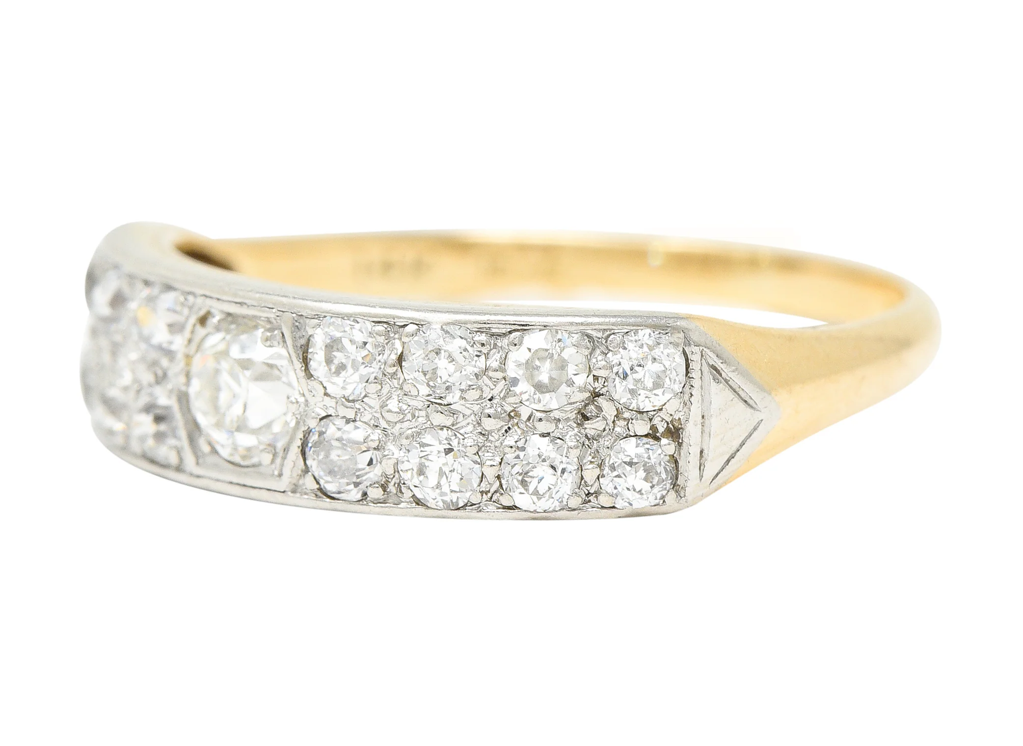 Retro 1940's Old European Cut Diamond Platinum-Topped 14 Karat Yellow Gold Chevron Vintage Band Ring - Image 6
