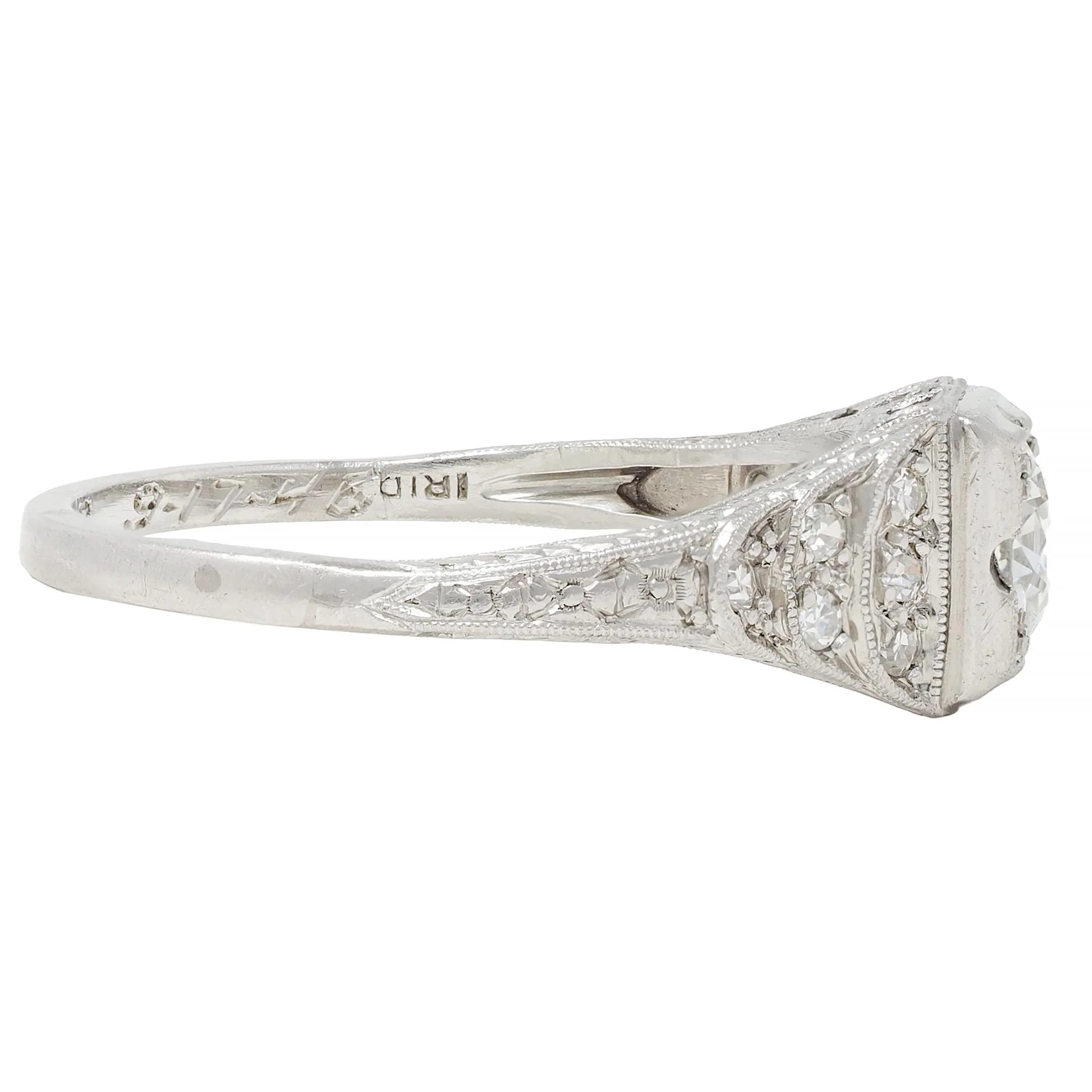 Retro 1945 0.70 CTW European Cut Diamond Platinum Vintage Stepped Engagement Ring - Image 3