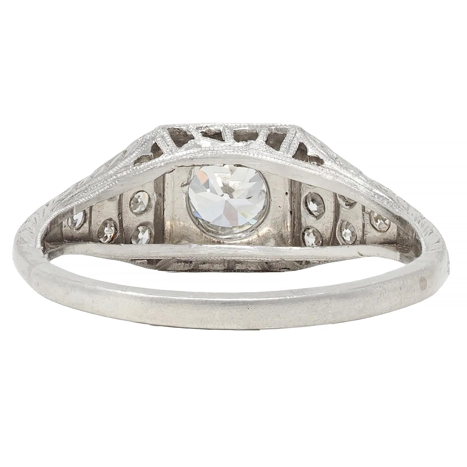 Retro 1945 0.70 CTW European Cut Diamond Platinum Vintage Stepped Engagement Ring - Image 4