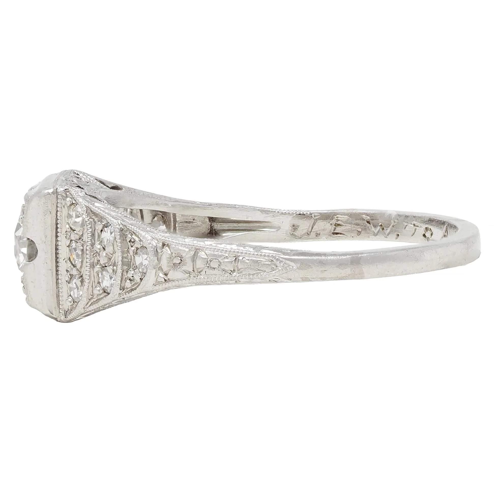 Retro 1945 0.70 CTW European Cut Diamond Platinum Vintage Stepped Engagement Ring - Image 5