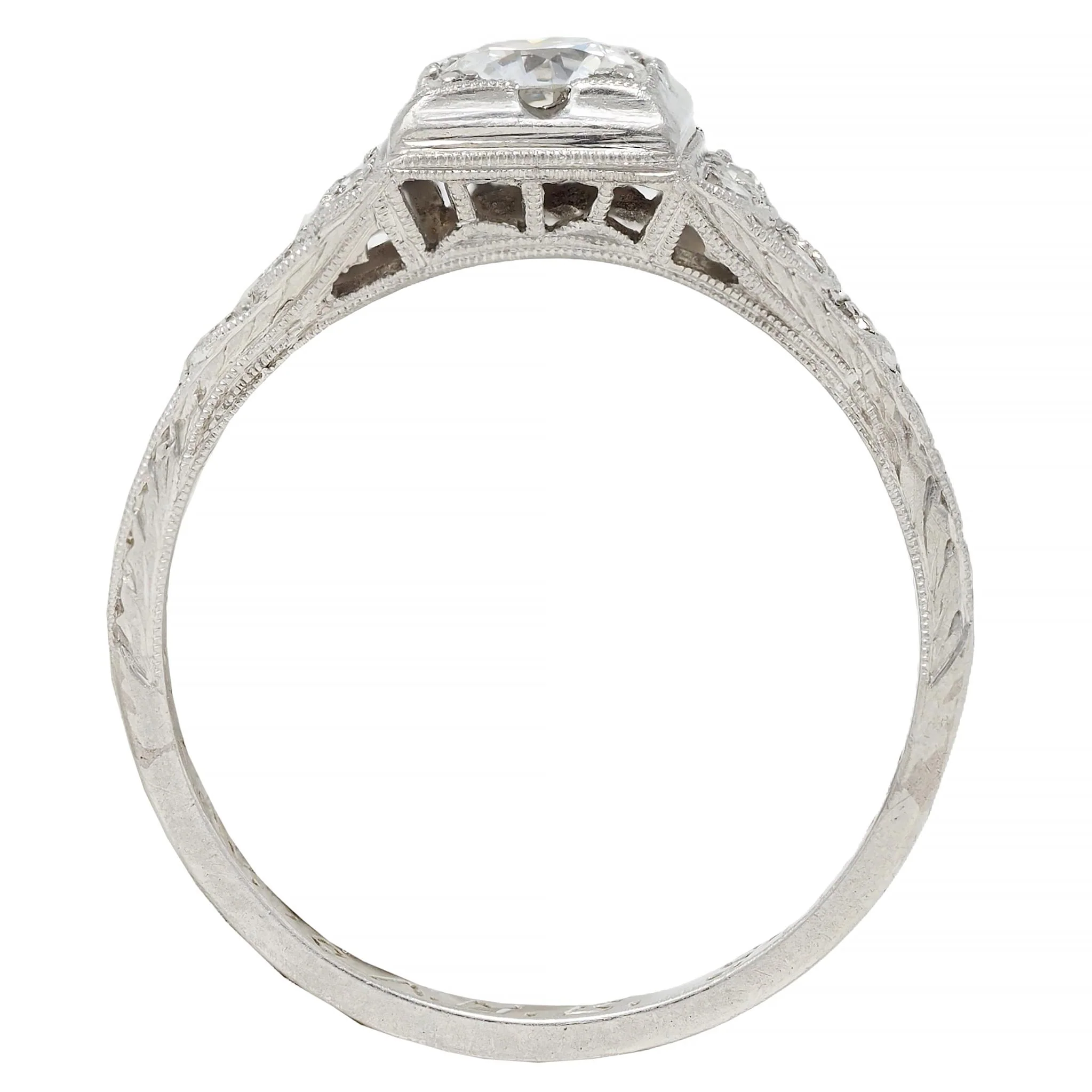 Retro 1945 0.70 CTW European Cut Diamond Platinum Vintage Stepped Engagement Ring - Image 8