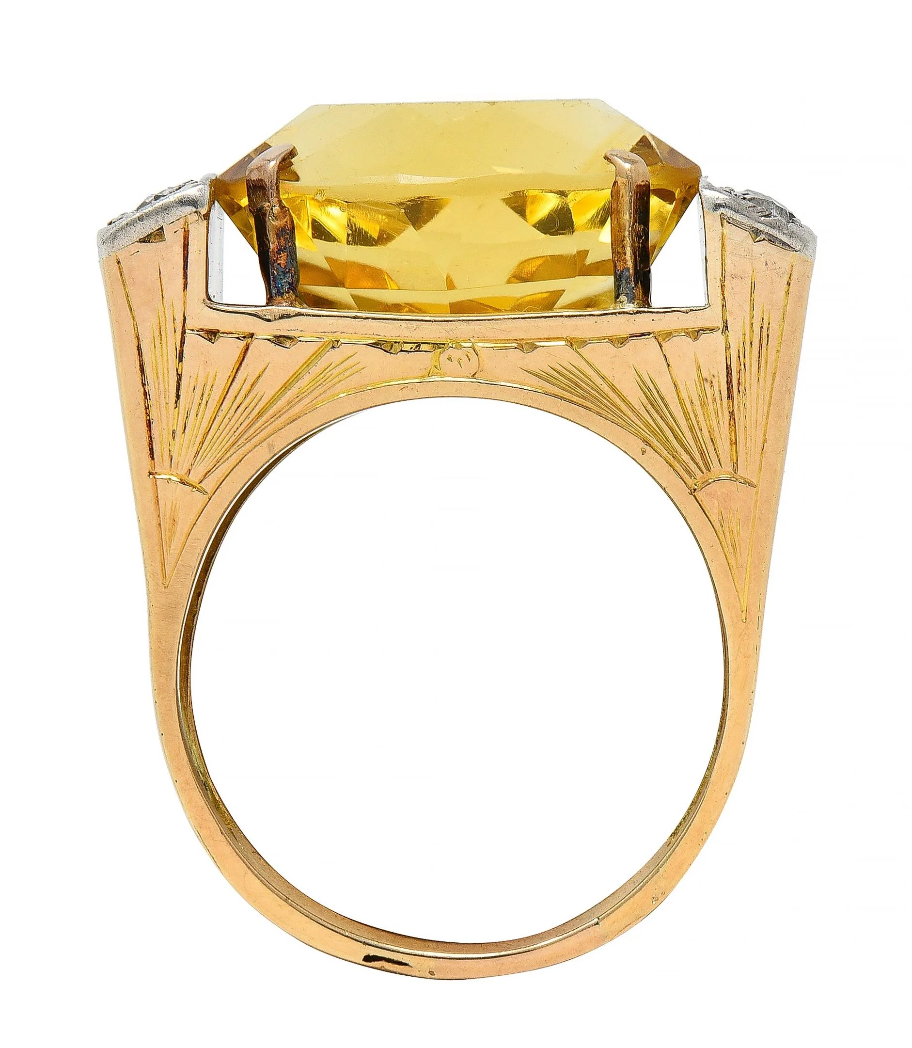 Retro Citrine Sapphire Diamond Silver 18 Karat Gold Vintage Cocktail Ring - Image 2