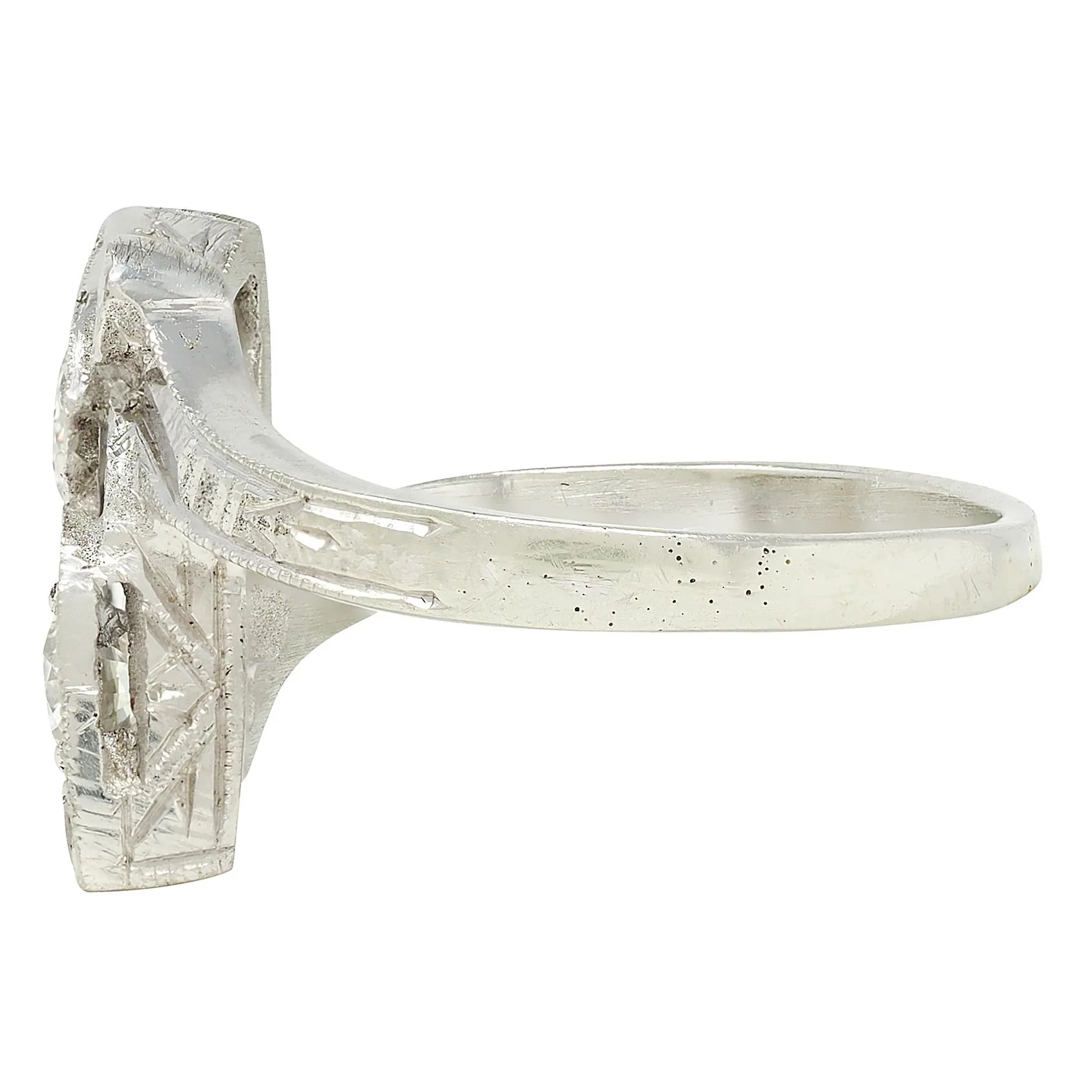 Retro Diamond 0.40 CTW 14 Karat White Gold Heart Vintage Bypass Ring - Image 4