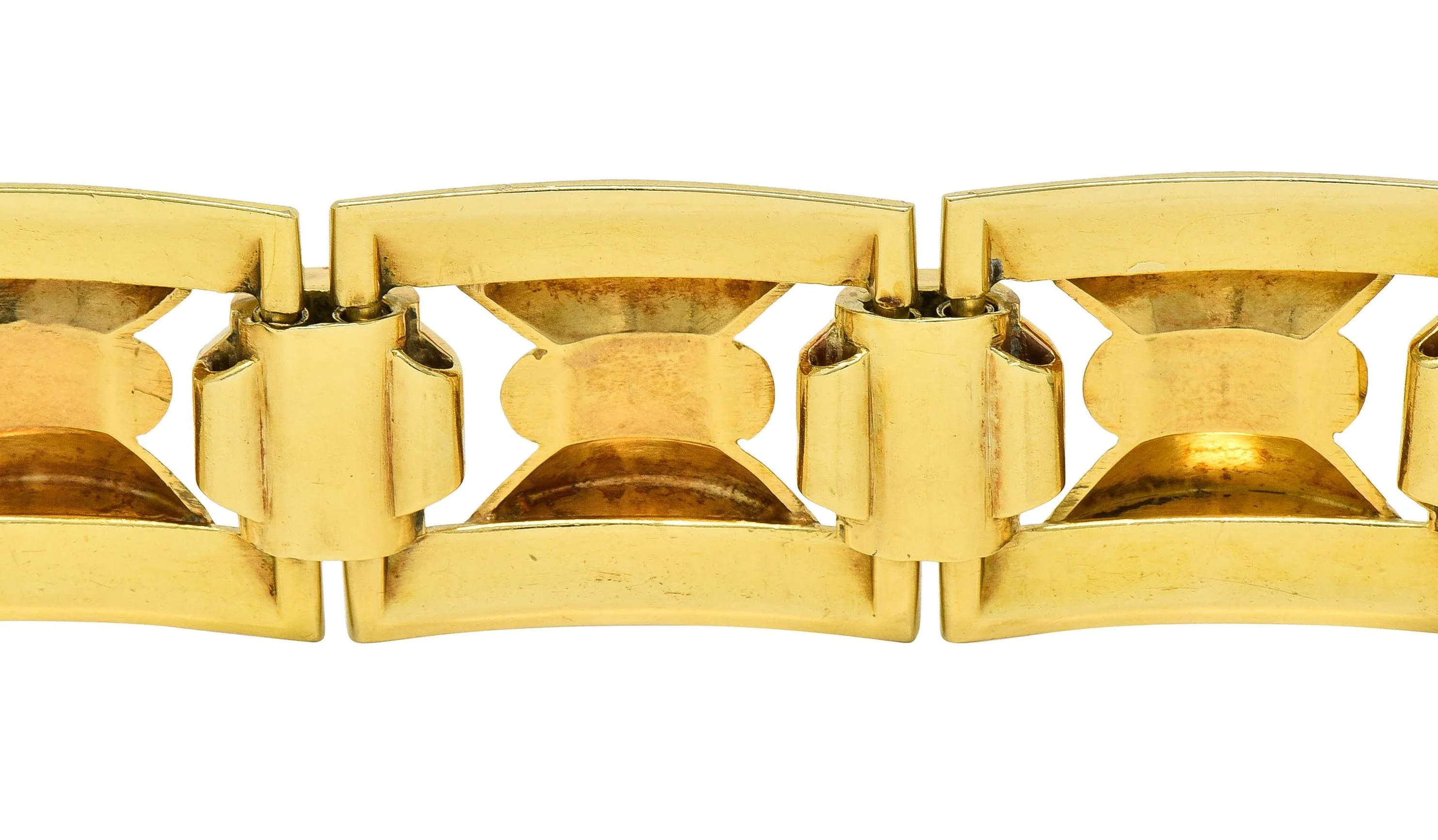 Retro French 18 Karat Two-Tone Gold vintage Geometric Link Bracelet - Image 8