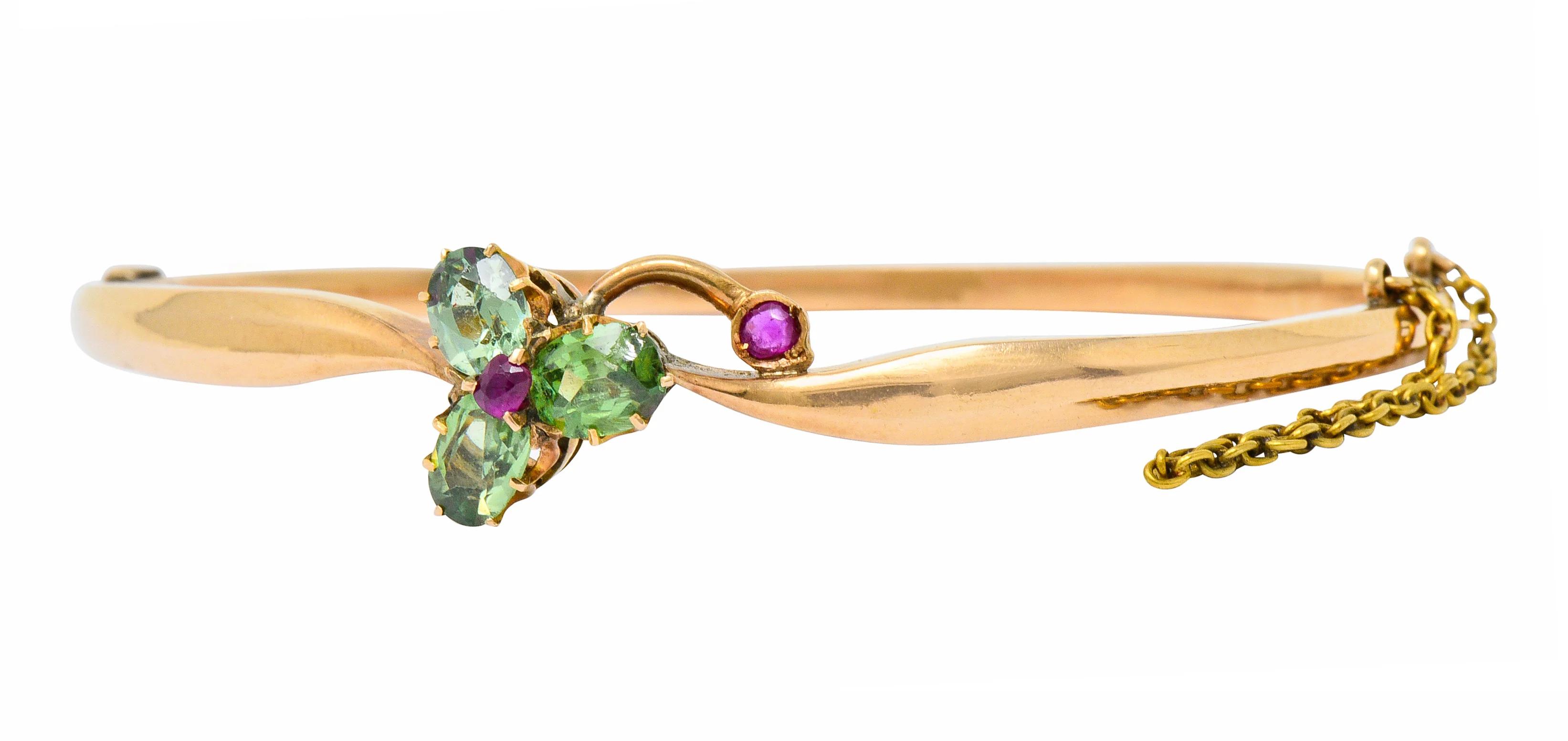 Retro Russian Demantoid Garnet Ruby 14 Karat Gold Bangle Bracelet - Image 6