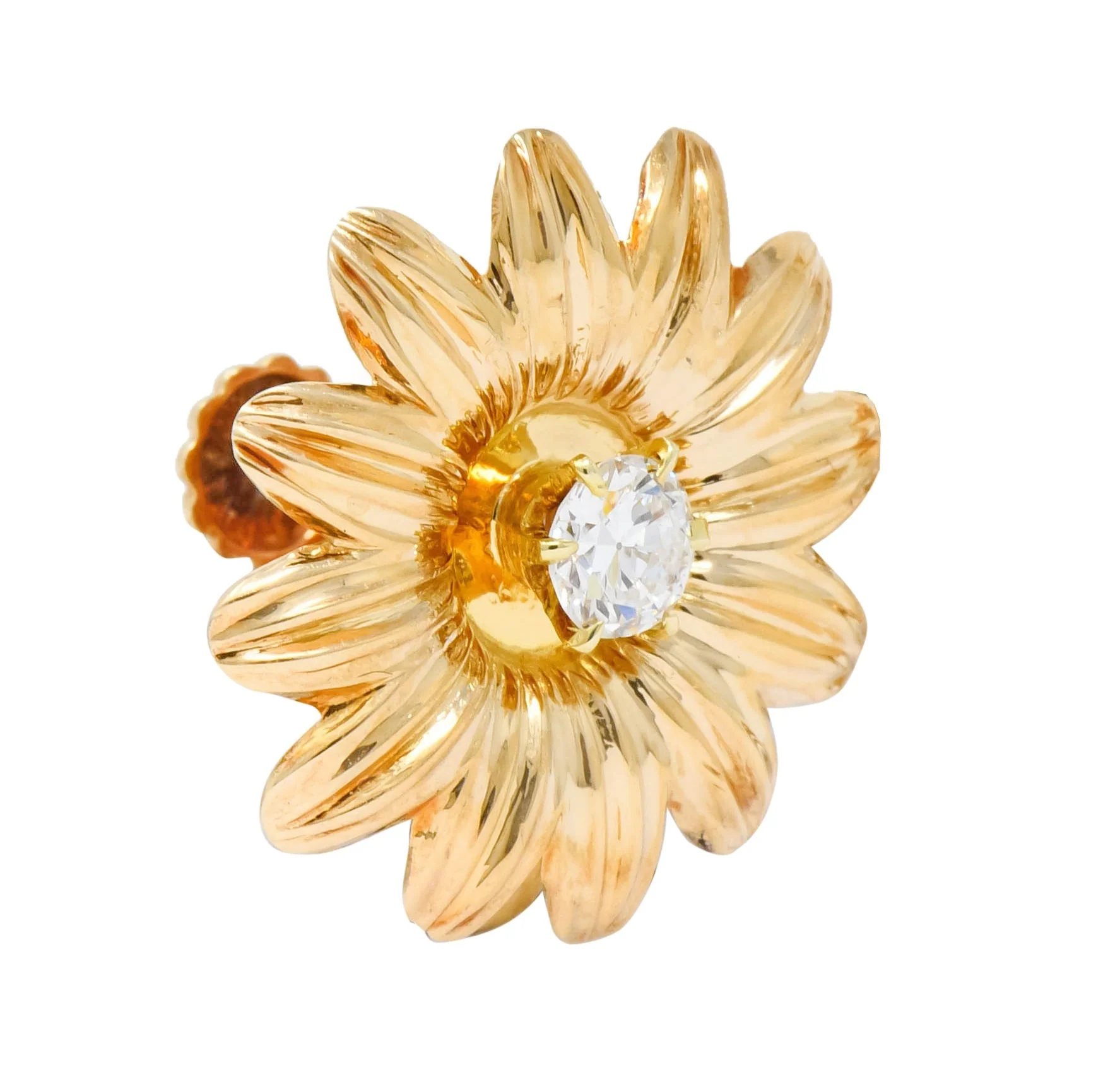 Retro Tiffany & Co. 0.52 CTW Diamond 14 Karat Gold Flower Screw Back Earrings - Image 2