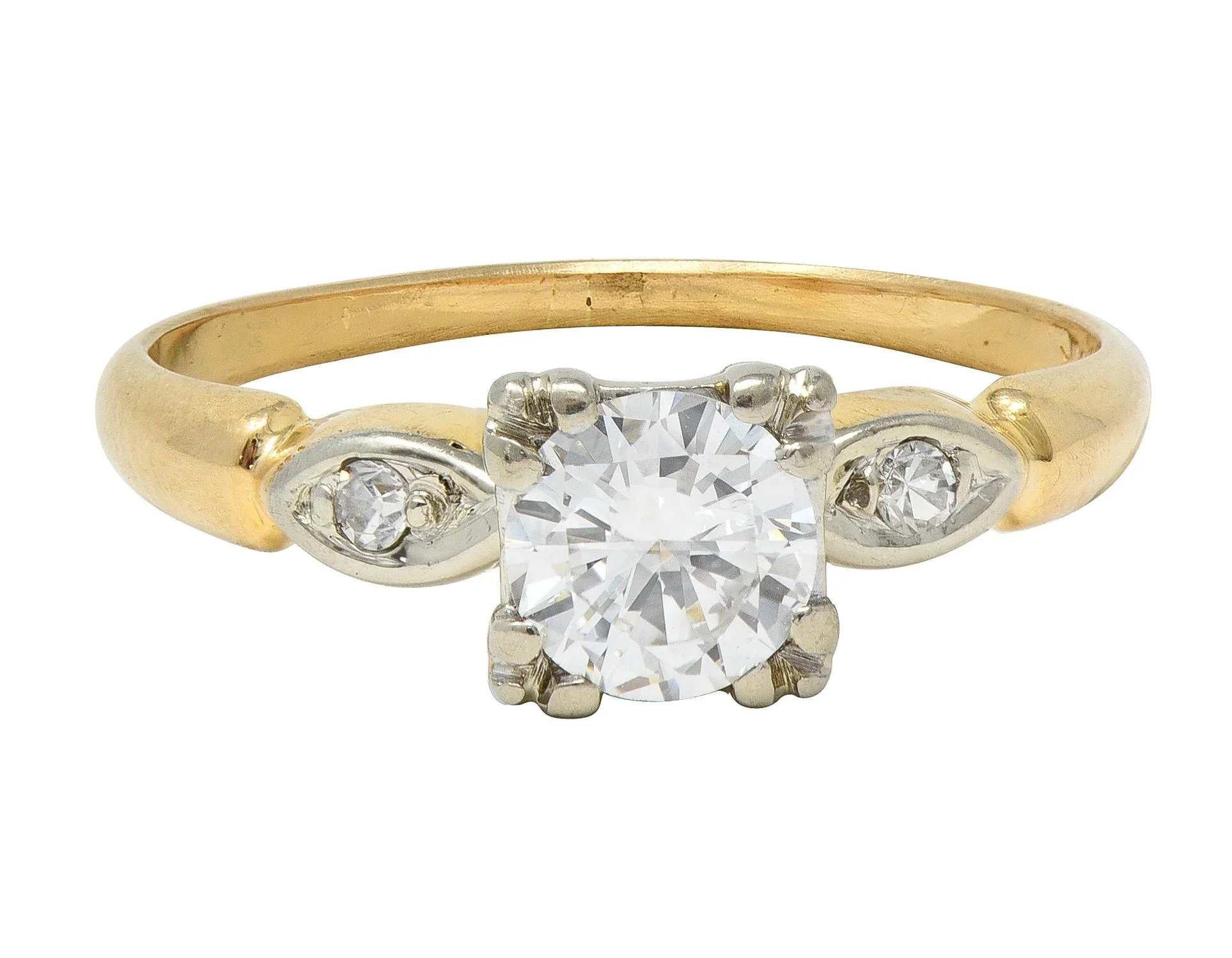 Retro Transitional Cut Diamond 14 Karat Two-Tone Yellow Gold Vintage Engagement Ring