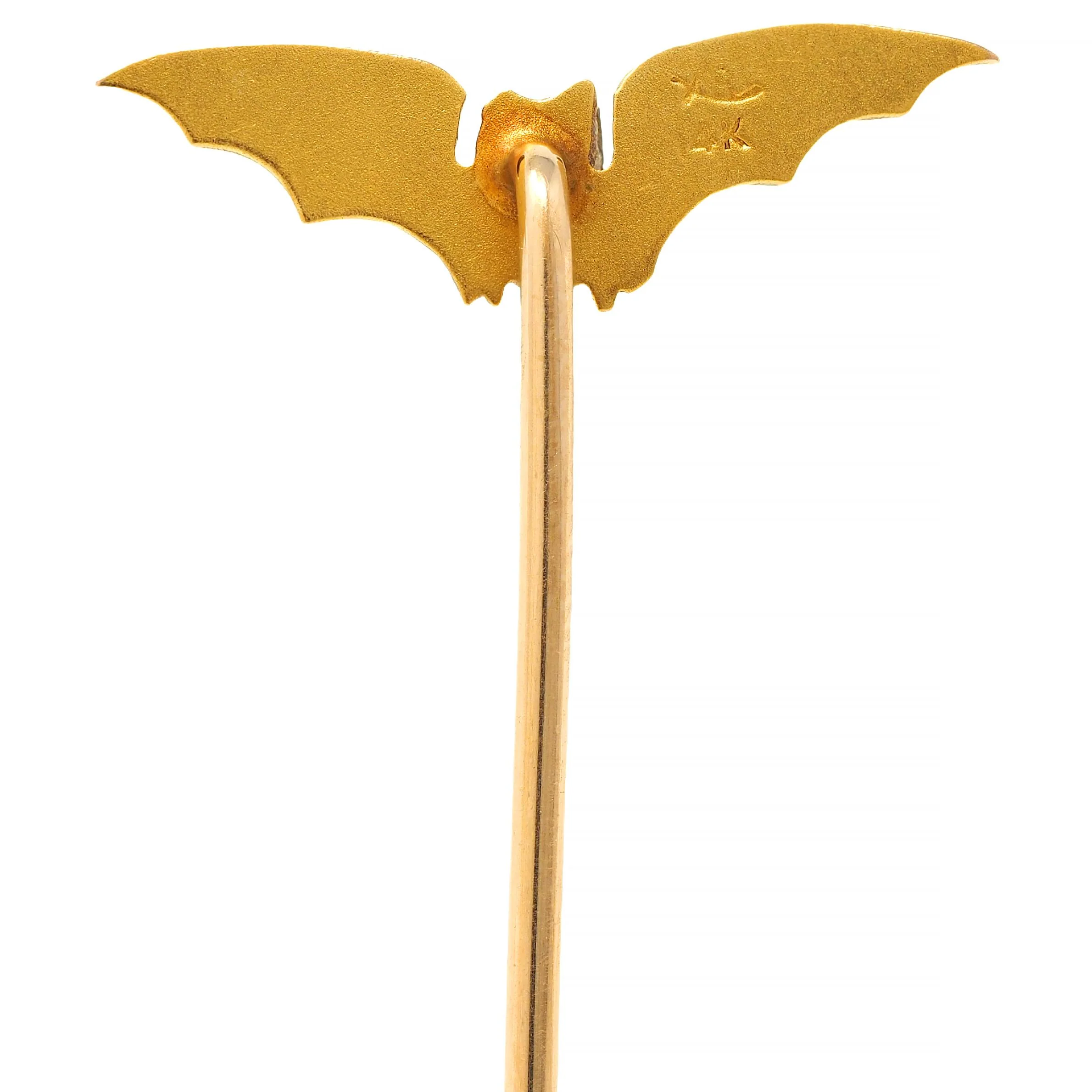 Riker Brothers Art Nouveau 14 Karat Yellow Gold Antique Bat Stickpin - Image 4