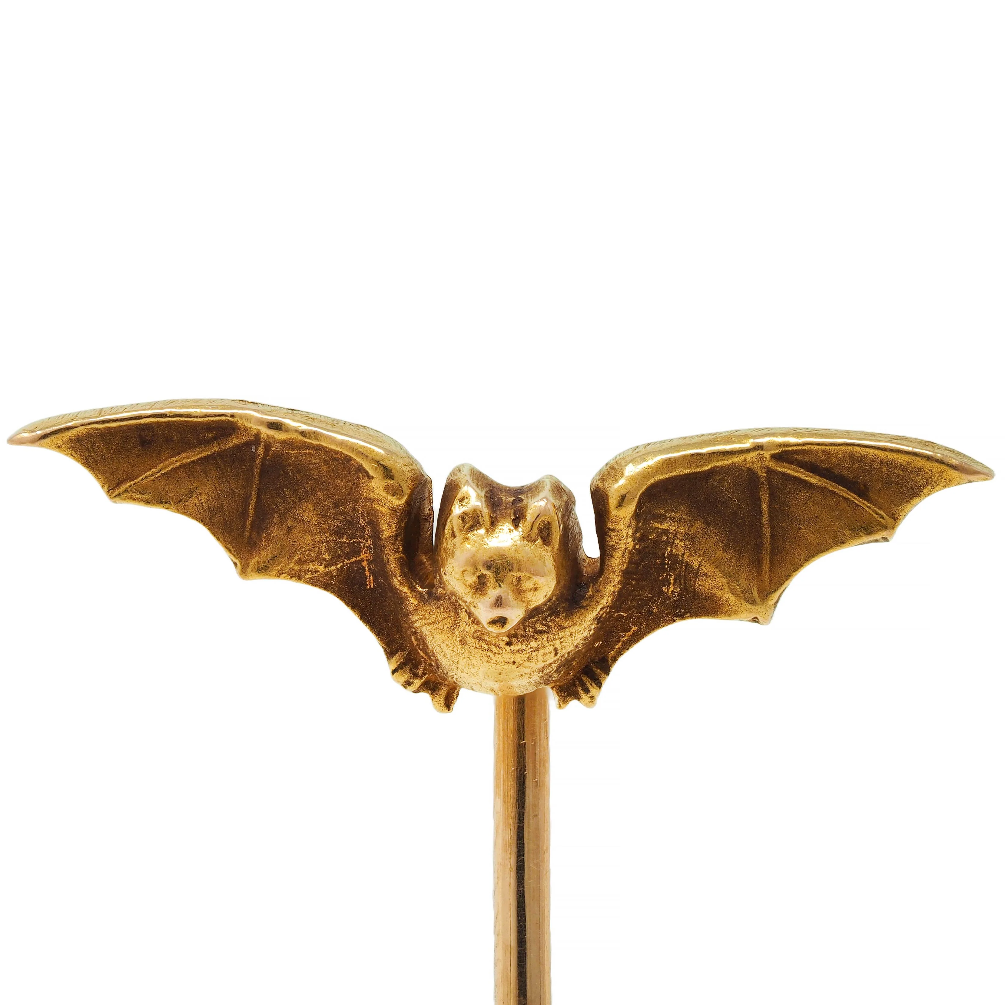 Riker Brothers Art Nouveau 14 Karat Yellow Gold Antique Bat Stickpin - Image 7