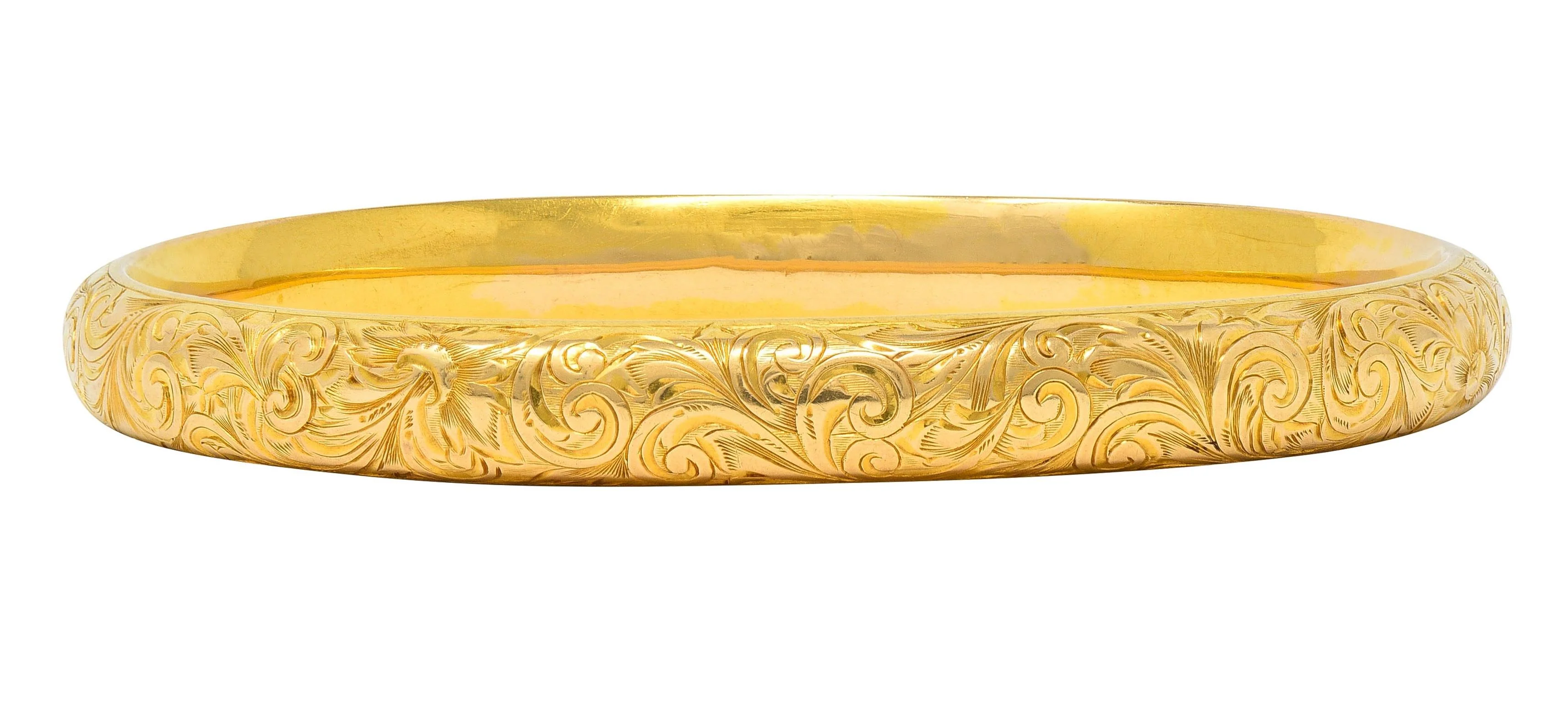 Riker Brothers Victorian 14 Karat Yellow Gold Scroll Antique Bangle Bracelet - Image 2