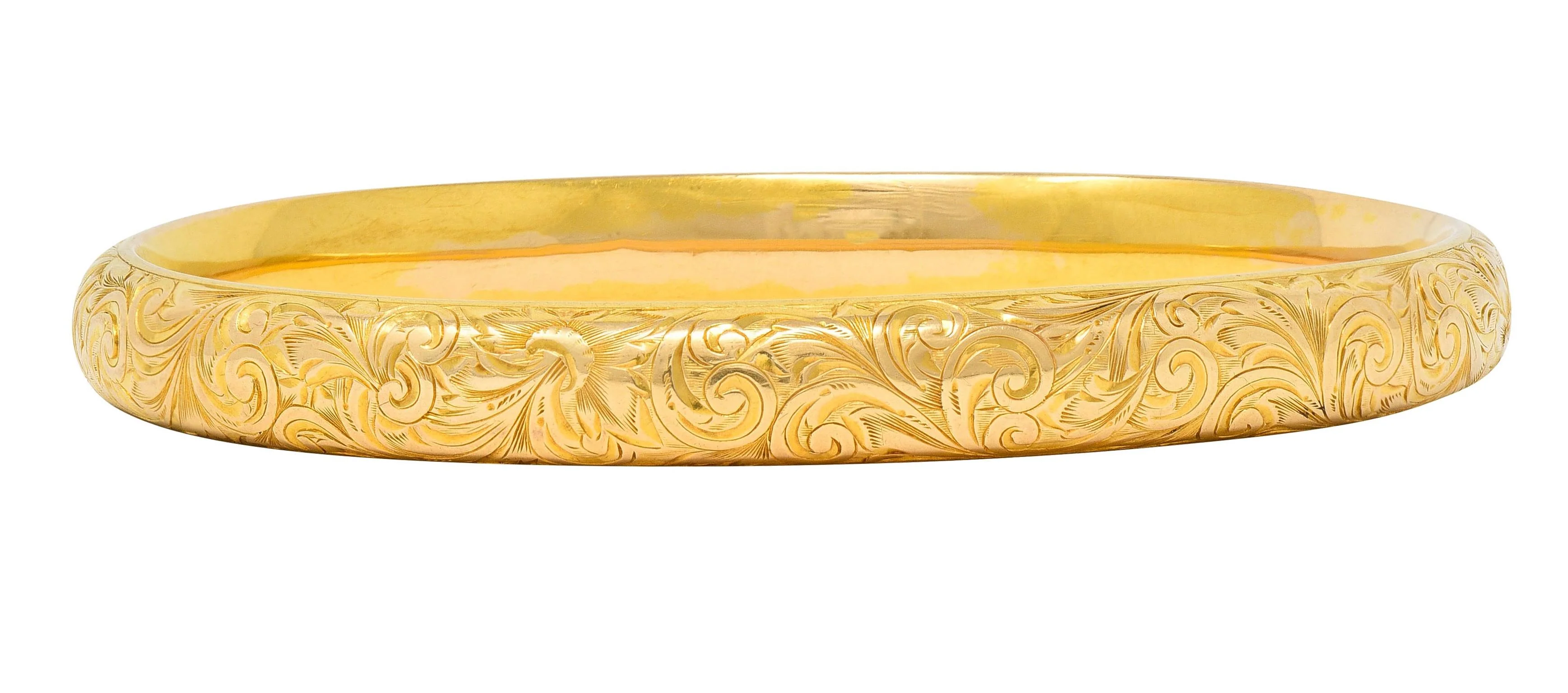 Riker Brothers Victorian 14 Karat Yellow Gold Scroll Antique Bangle Bracelet - Image 5