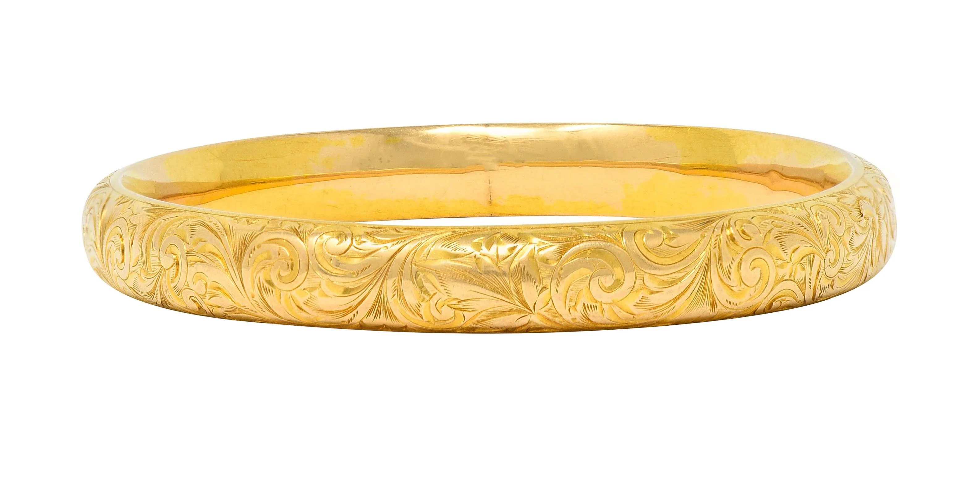 Riker Brothers Victorian 14 Karat Yellow Gold Scroll Antique Bangle Bracelet - Image 6