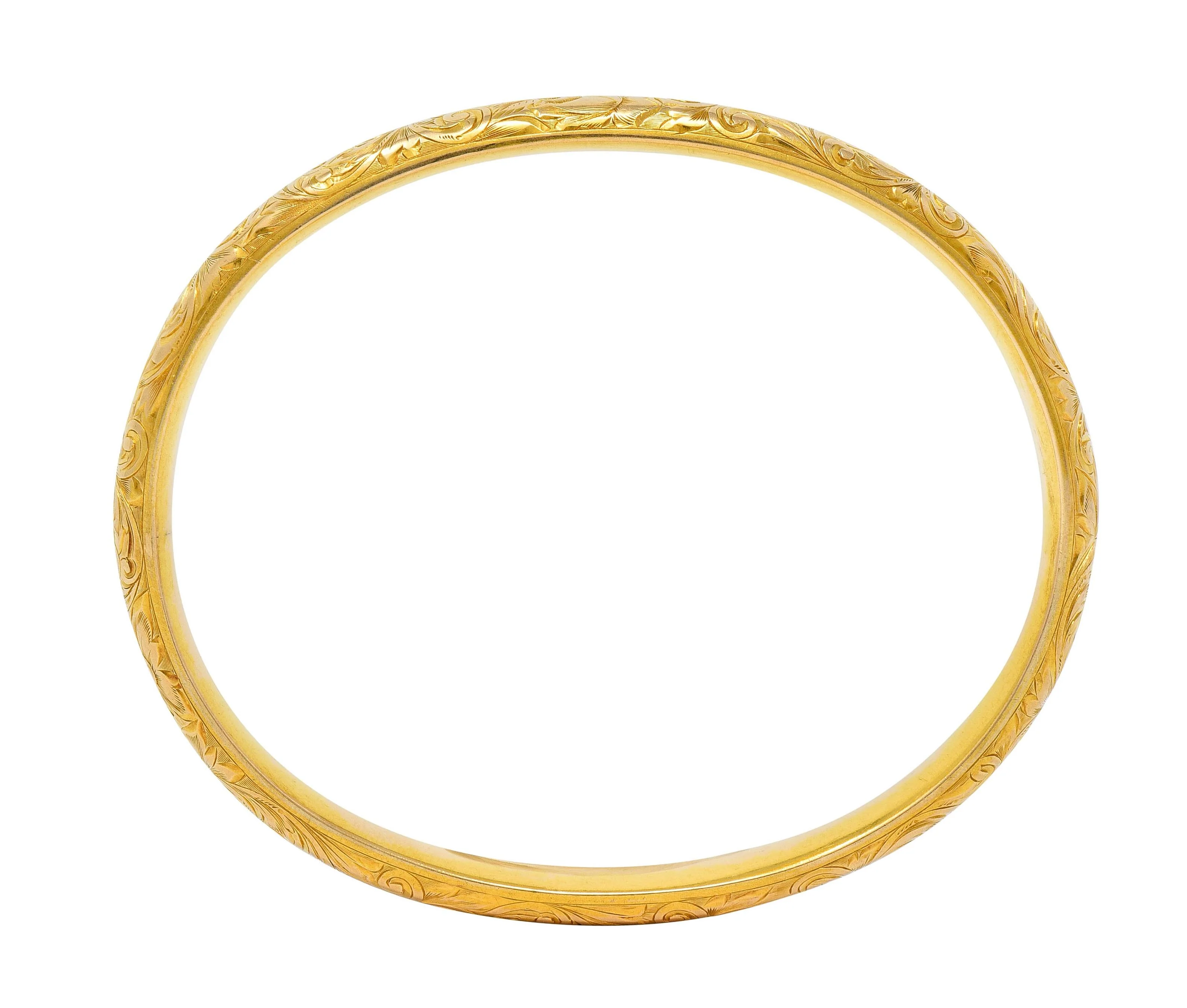 Riker Brothers Victorian 14 Karat Yellow Gold Scroll Antique Bangle Bracelet - Image 8