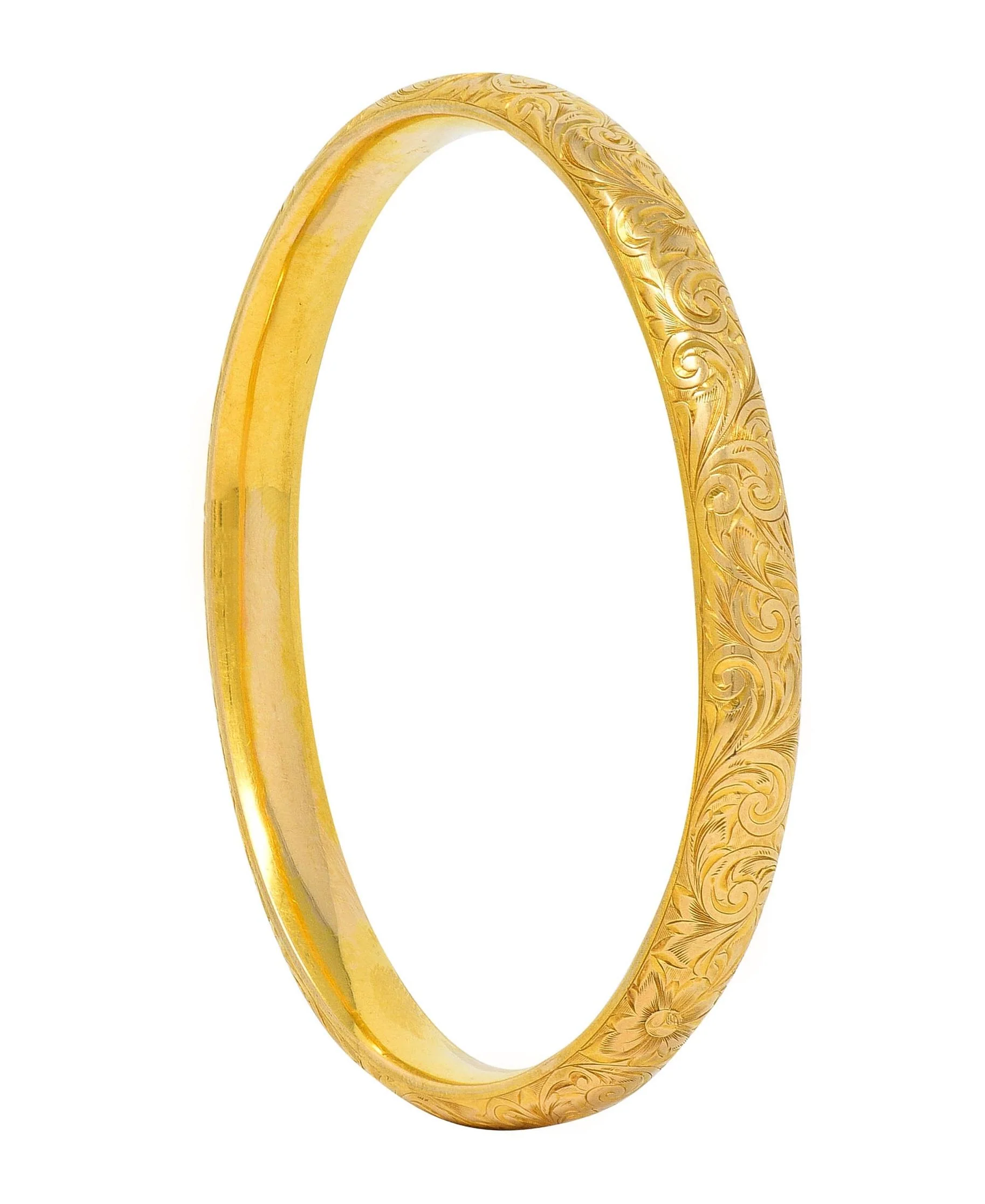 Riker Brothers Victorian 14 Karat Yellow Gold Scroll Antique Bangle Bracelet - Image 9