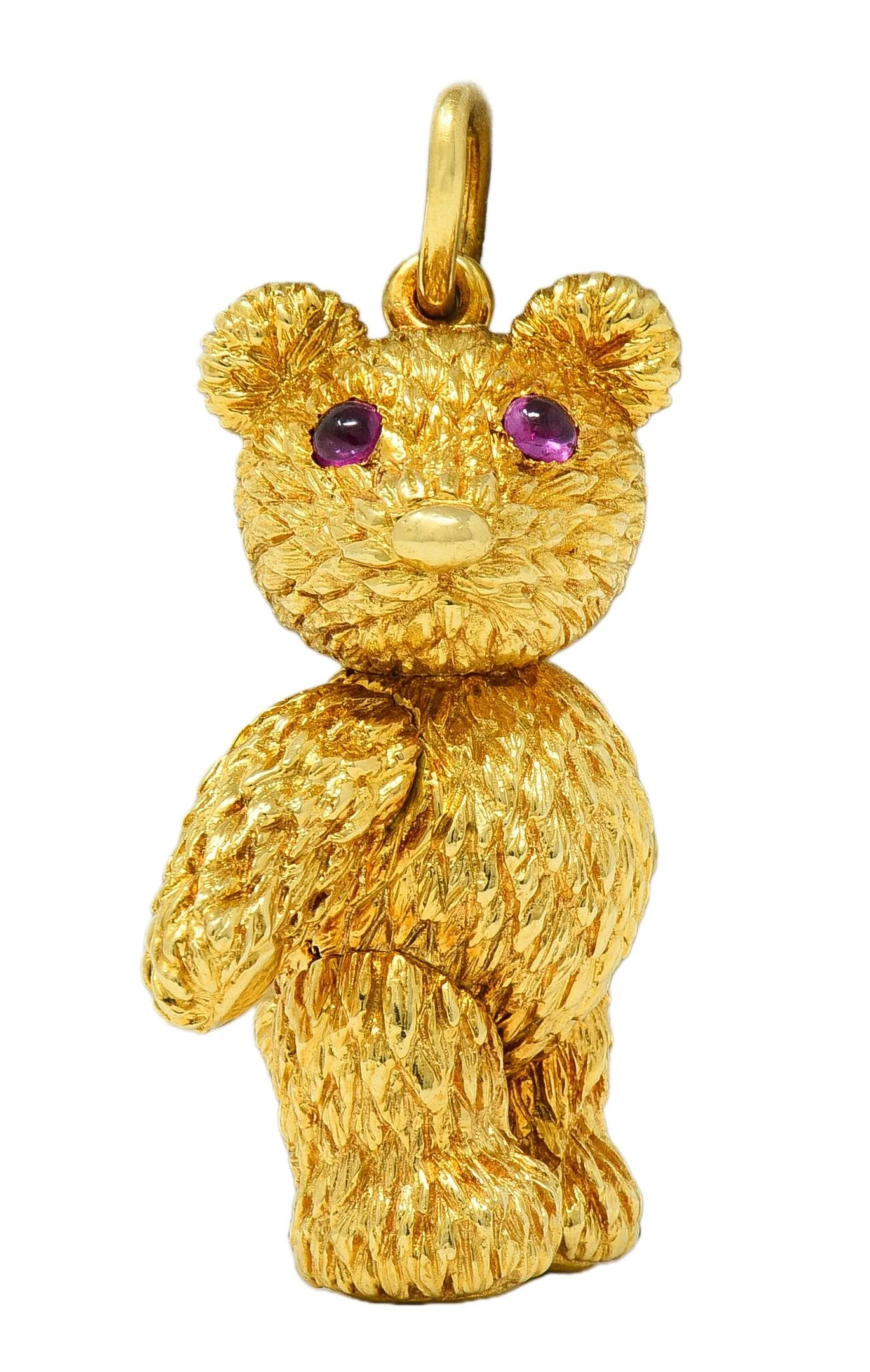 Robert Bruce Beilka Ruby 18 Karat Yellow Gold Vintage Articulating Teddy Bear Pendant Charm - Image 2