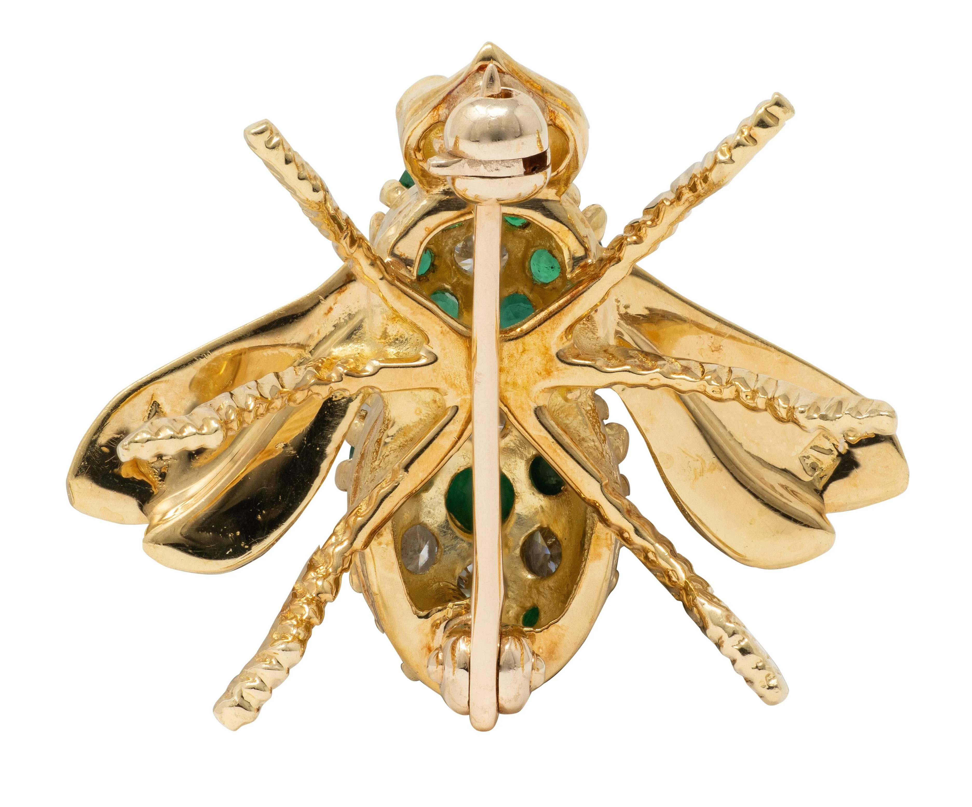 Rosenthal 1980's Diamond Emerald Ruby 18 Karat Yellow Gold Vintage Bee Brooch - Image 4