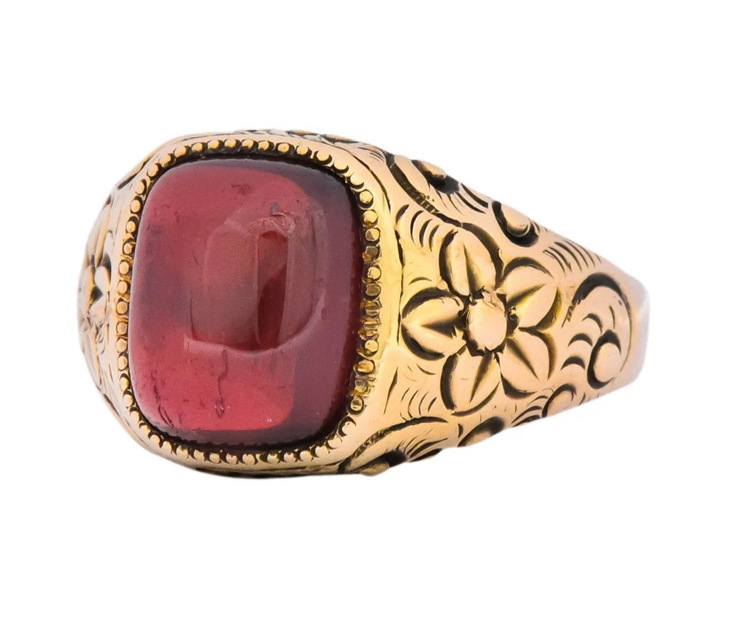 Rudolph Deutsch Co. Victorian Garnet 14 Karat Gold Floral Ring - Image 6