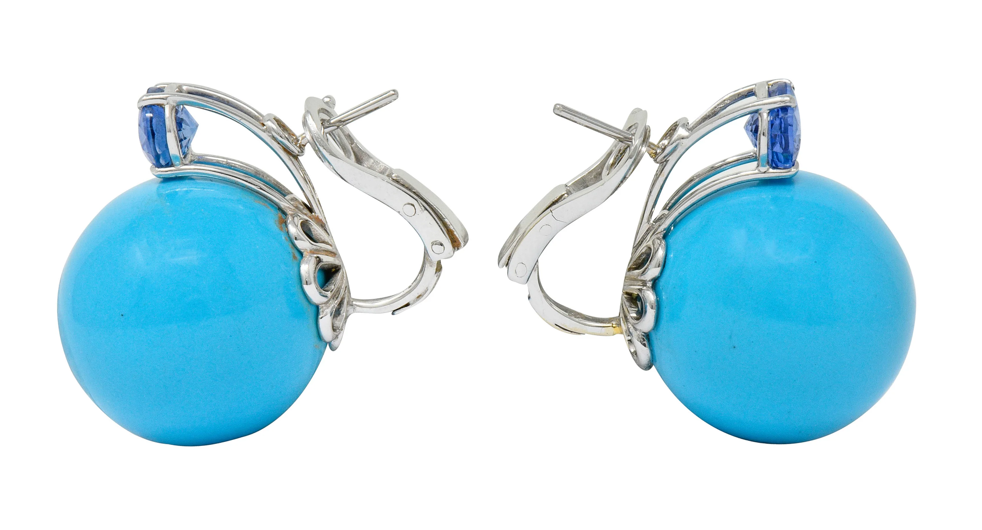 Sabbadini Vintage Turquoise Sapphire 18 Karat White Gold Ball Earrings - Image 2