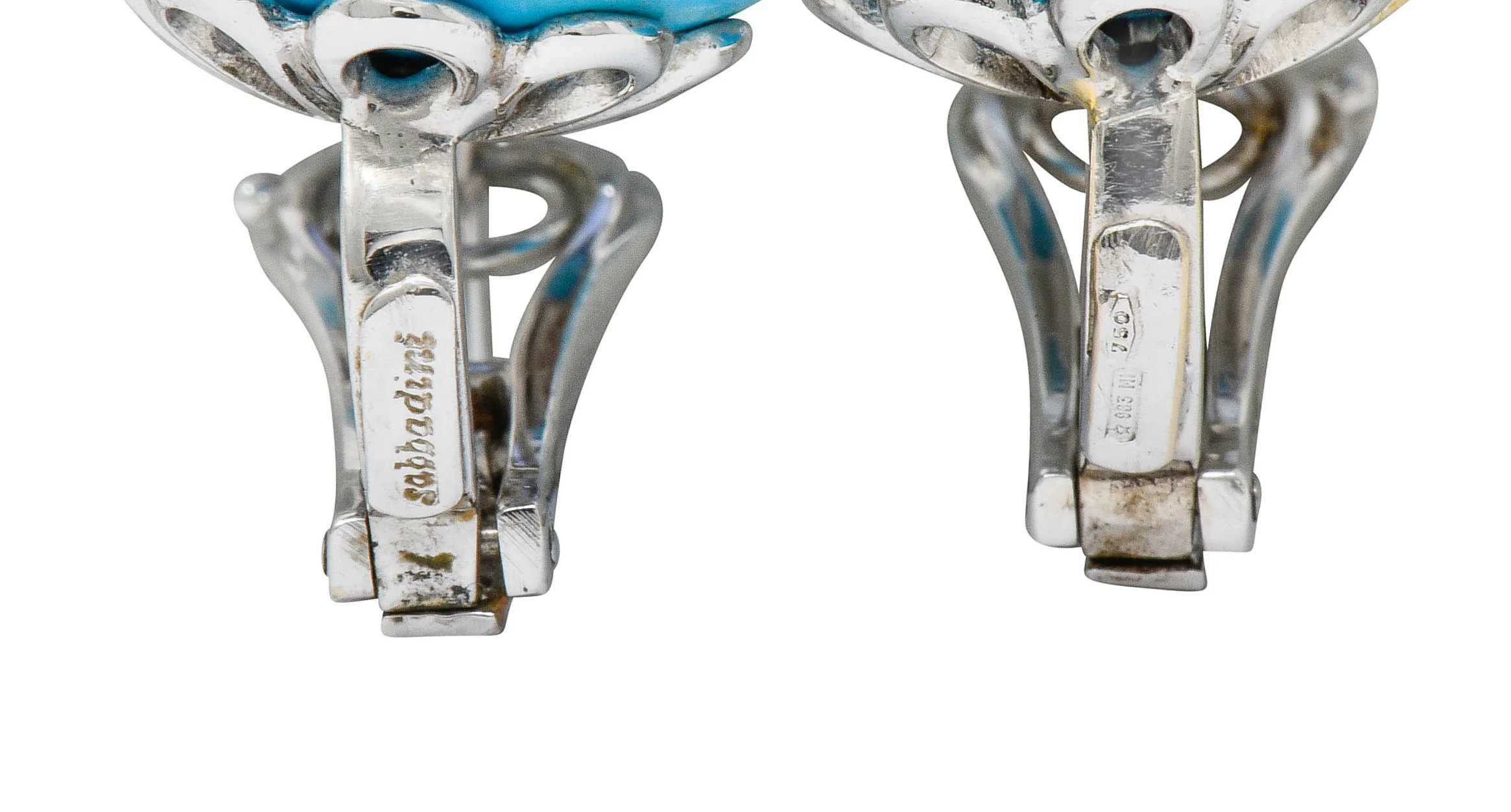 Sabbadini Vintage Turquoise Sapphire 18 Karat White Gold Ball Earrings - Image 5