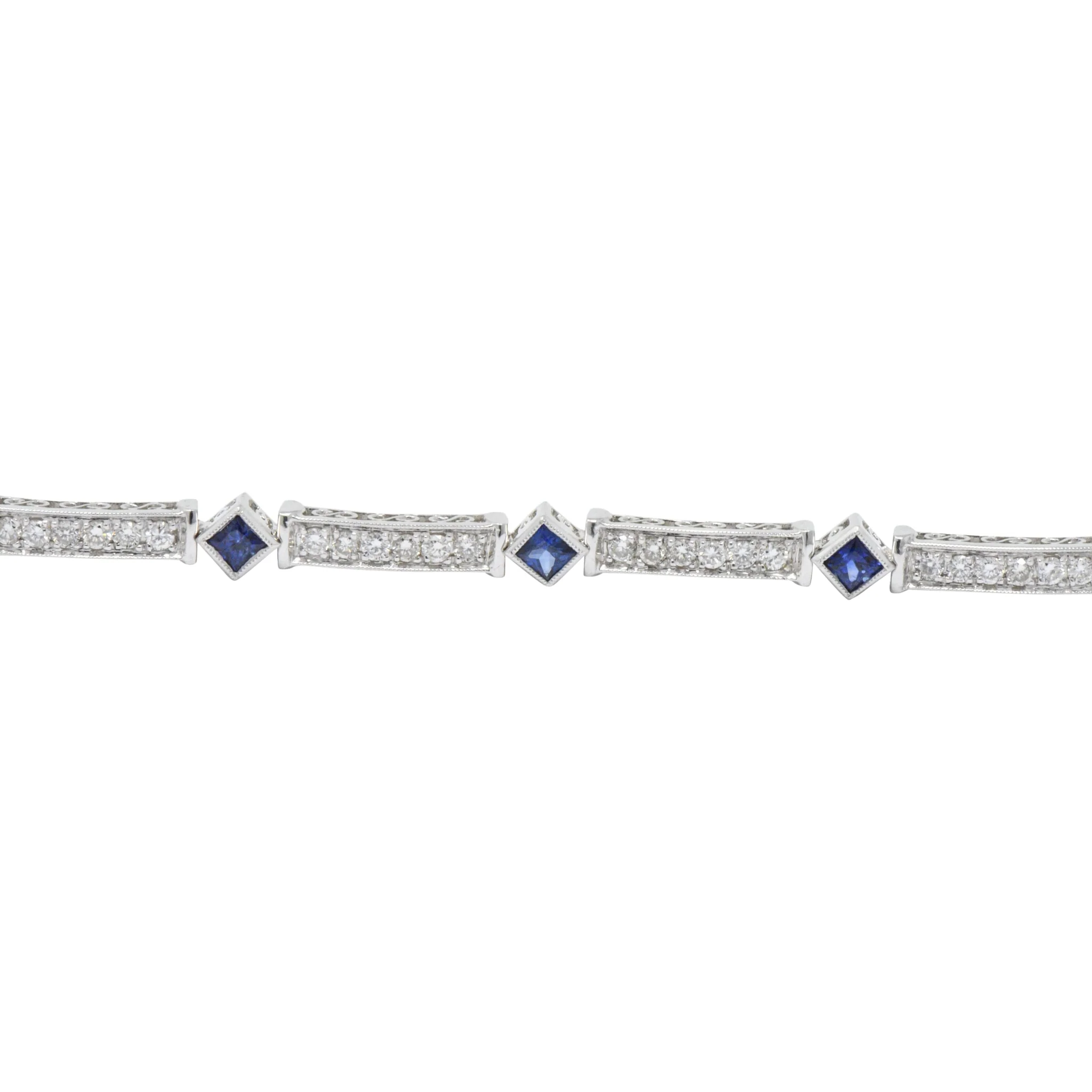 Simon G. 2.51 CTW Diamond Sapphire 18 Karat White Gold Line Bracelet - Image 4