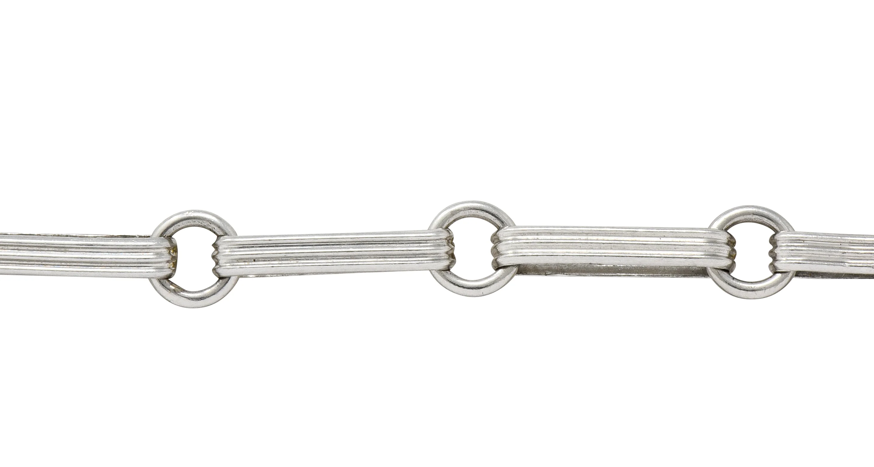 Sleek Art Deco Platinum Bar Link Charm Bracelet - Image 4