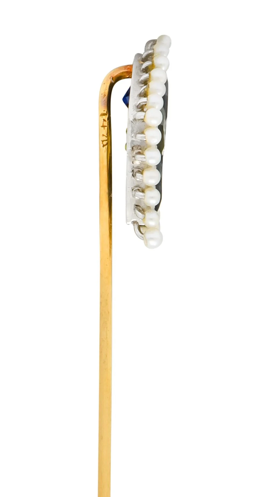 Sloan & Co. Sapphire Pearl Platinum-Topped 14 Karat Gold Harlequin Stickpin - Image 3