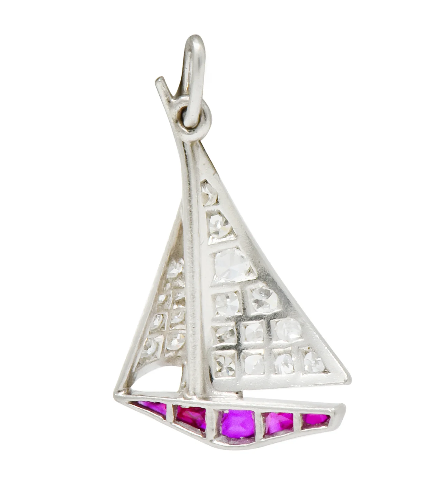 Smooth Sailing Art Deco Diamond Ruby Platinum Sailboat Charm - Image 4