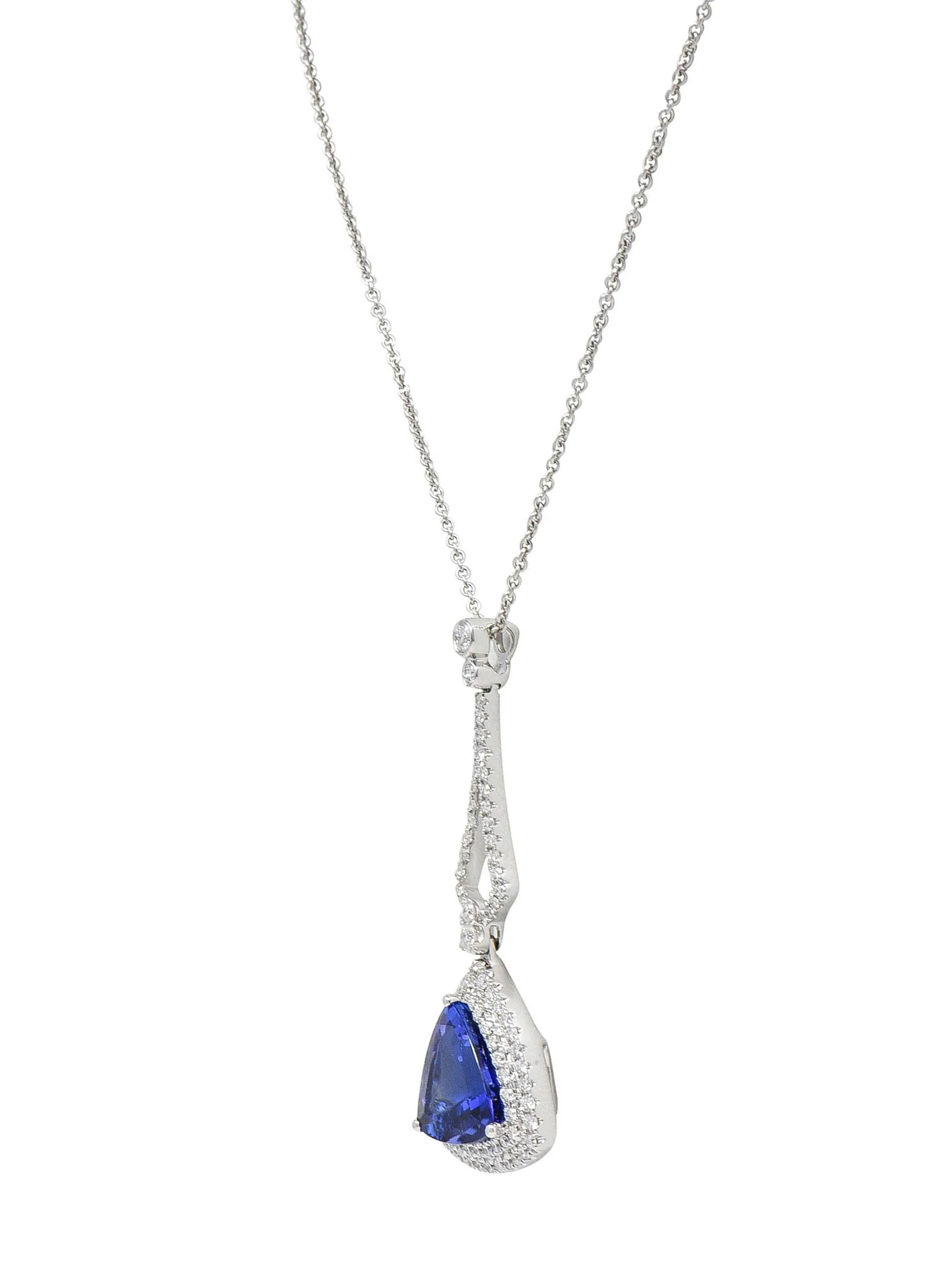 Spark Creations 4.30 CTW Tanzanite Diamond 18 Karat White Gold Pendant Necklace - Image 4