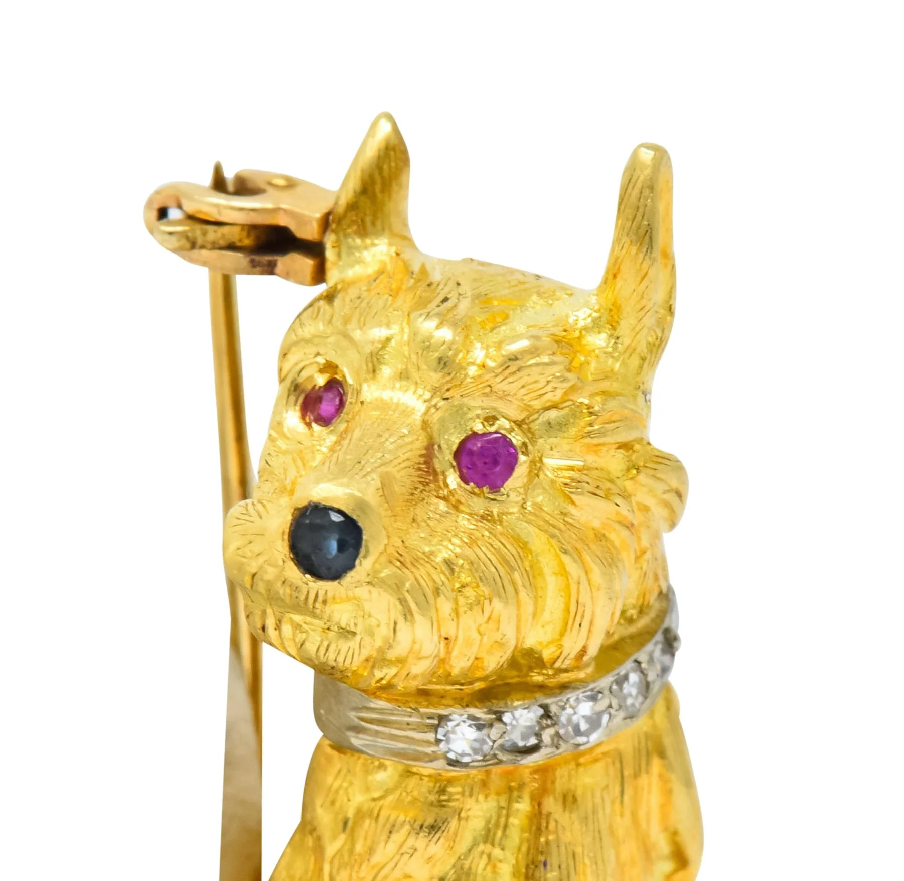 Spitzer & Furman Retro 18 Karat Yellow Gold Diamond Ruby Dog and Ball Brooch - Image 5
