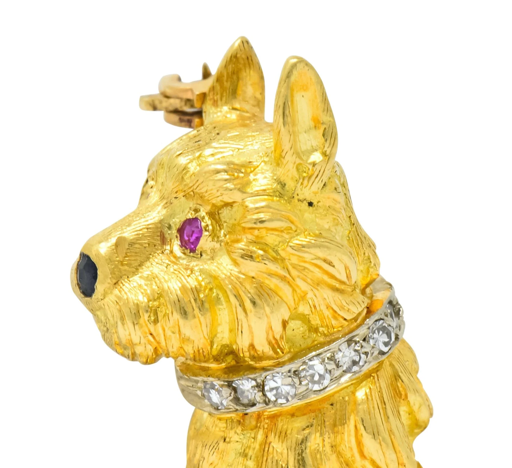 Spitzer & Furman Retro 18 Karat Yellow Gold Diamond Ruby Dog and Ball Brooch - Image 6