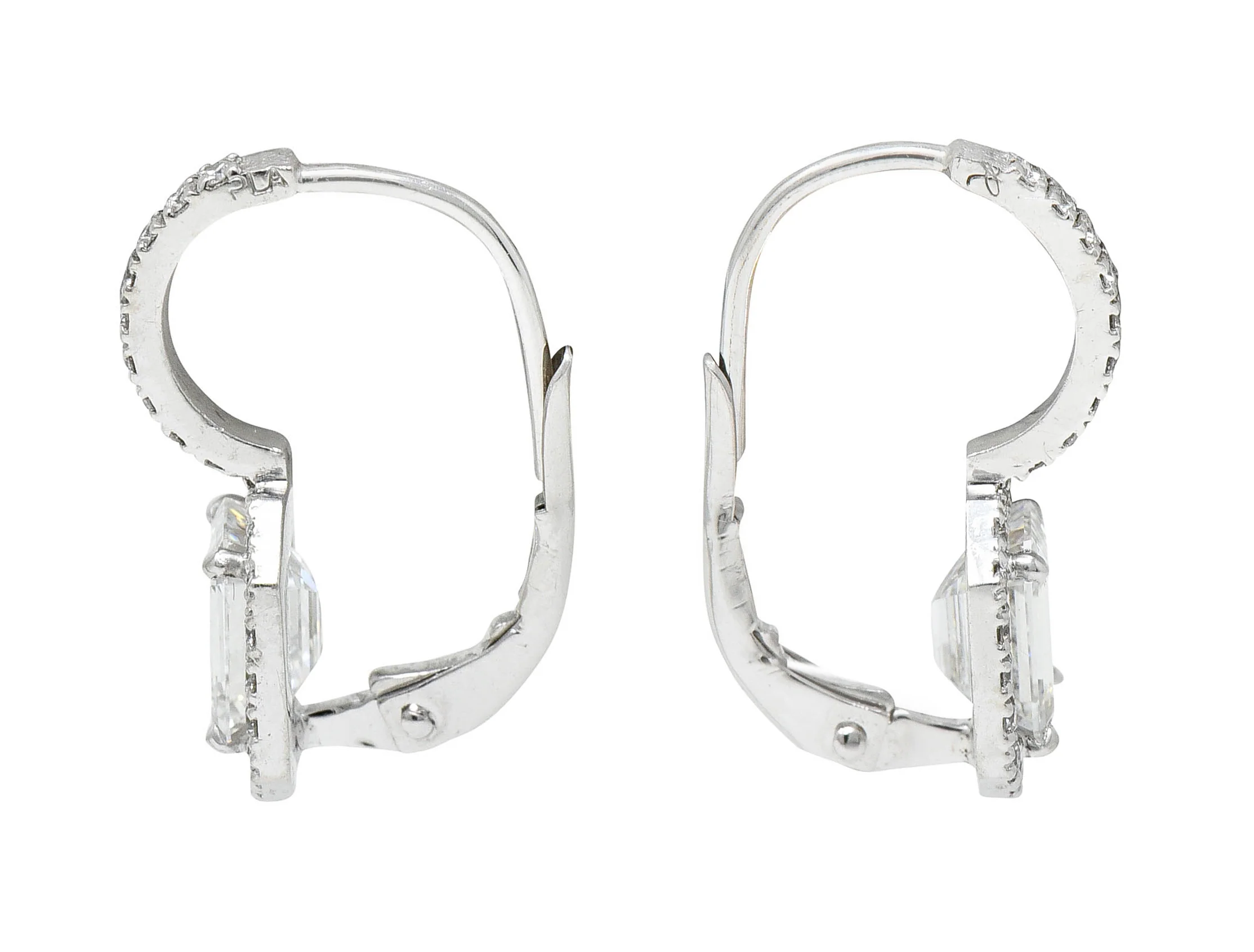Stunning 2.70 CTW Emerald Cut Diamond Platinum Huggie Drop Earrings - Image 2