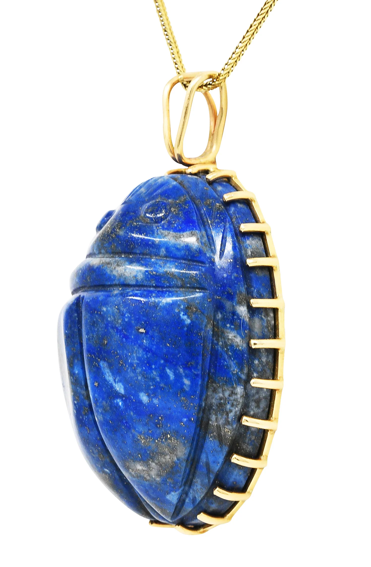 Substantial 1970's Lapis Lazuli 14 Karat Gold Scarab Pendant Necklace - Image 11