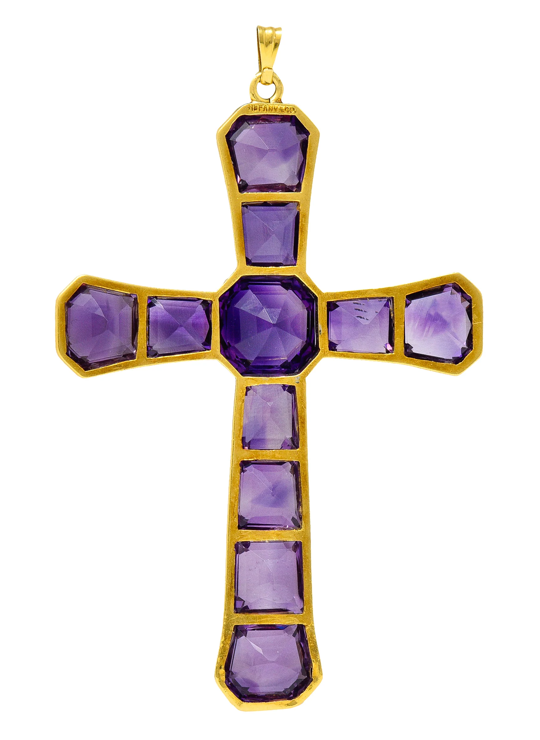Substantial Victorian Tiffany & Co. Amethyst 18 Karat yellow Gold Unisex Cross Pendant - Image 3