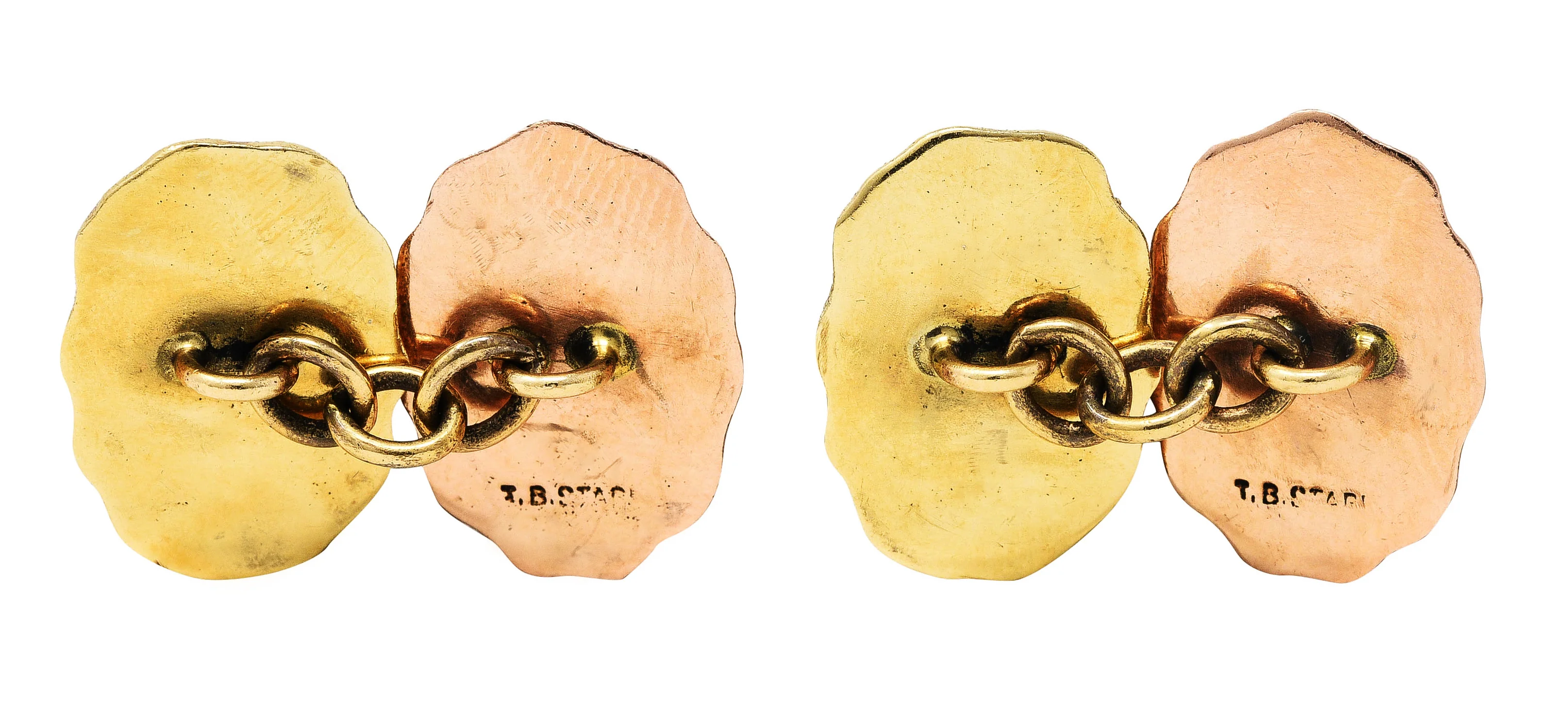 T.B. Starr Art Nouveau 14 Karat Two-Tone Gold Dionysus & Hercules Men's Antique Cufflinks - Image 3