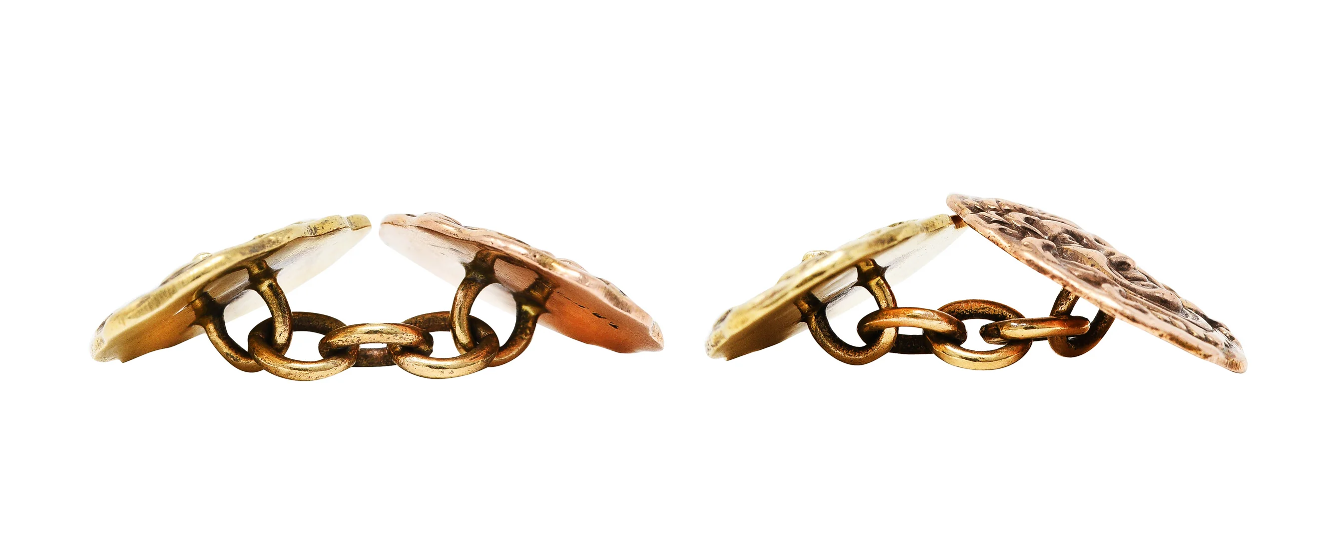 T.B. Starr Art Nouveau 14 Karat Two-Tone Gold Dionysus & Hercules Men's Antique Cufflinks - Image 7