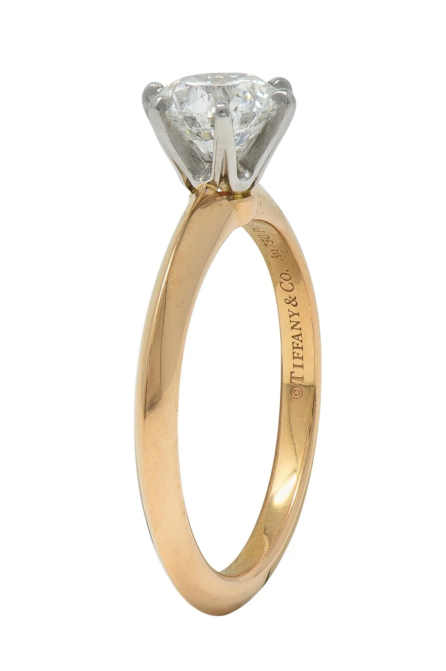 Tiffany & Co. 1.01 CT Diamond Platinum 18 Karat Yellow Gold Solitaire Engagement Ring GIA - Image 9