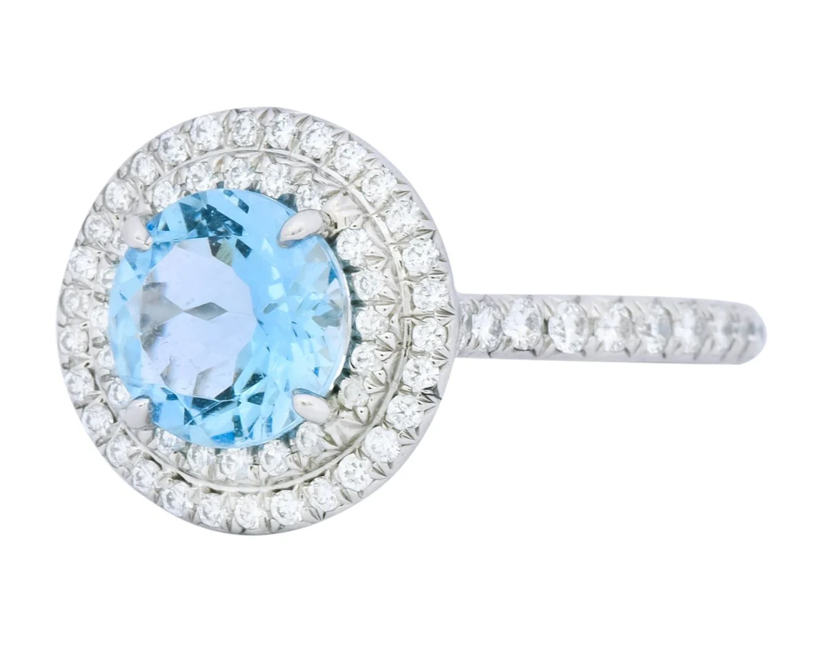 Tiffany & Co. 1.85 CTW Aquamarine Diamond Platinum Soleste Cluster Ring - Image 6