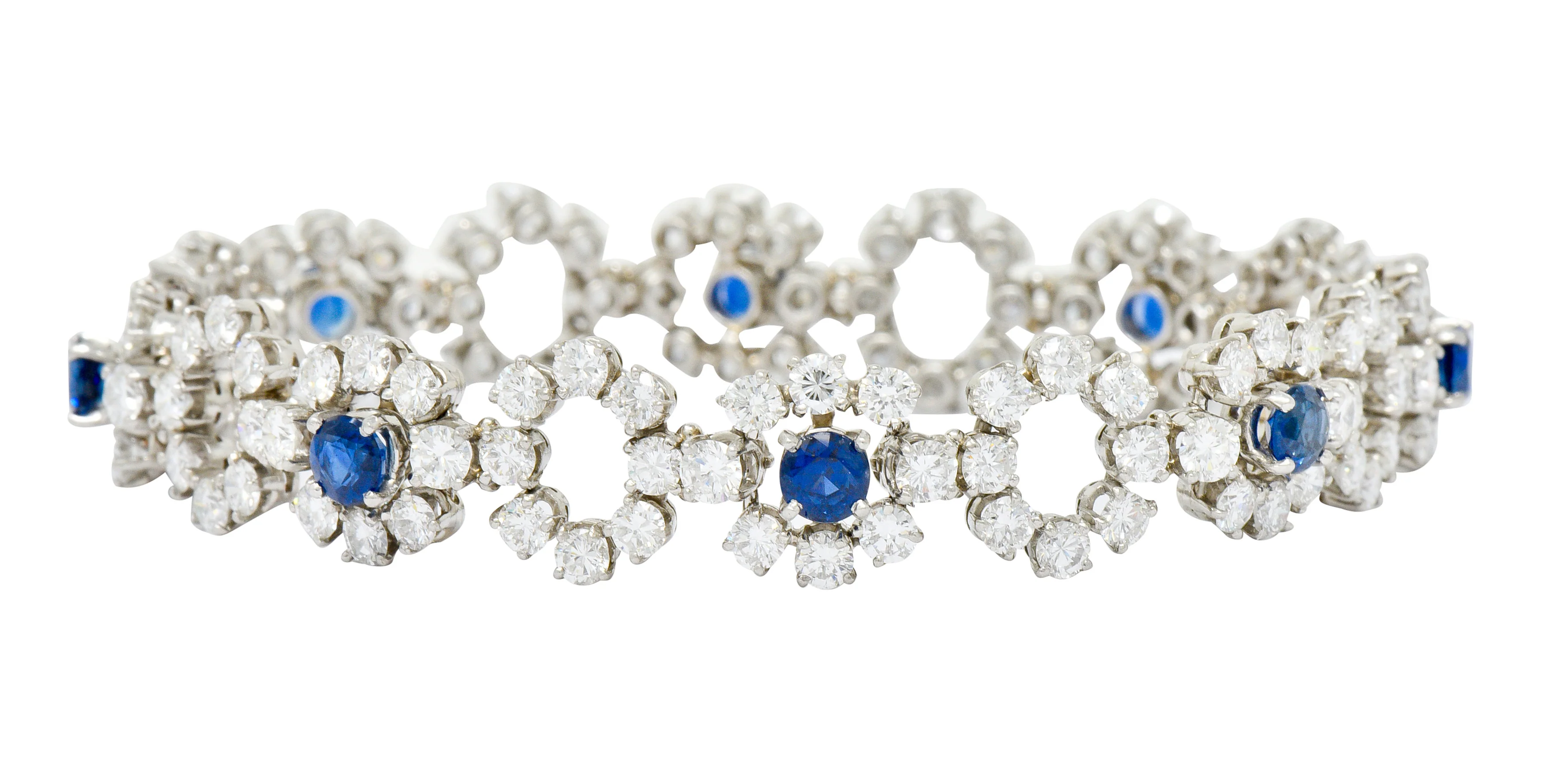 Tiffany & Co. 14.16 CTW Diamond Sapphire Platinum Cluster Link Bracelet - Image 11