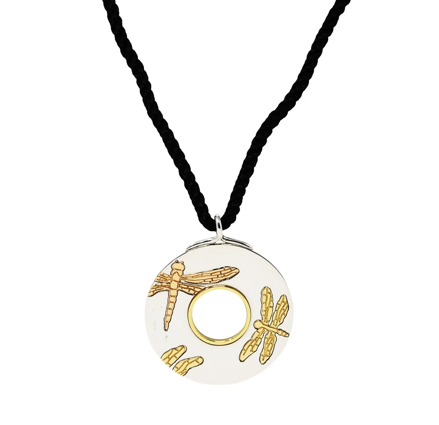 Tiffany & Co. 18 Karat Gold Sterling Silver Silk Cord Dragonfly Pendant Necklace