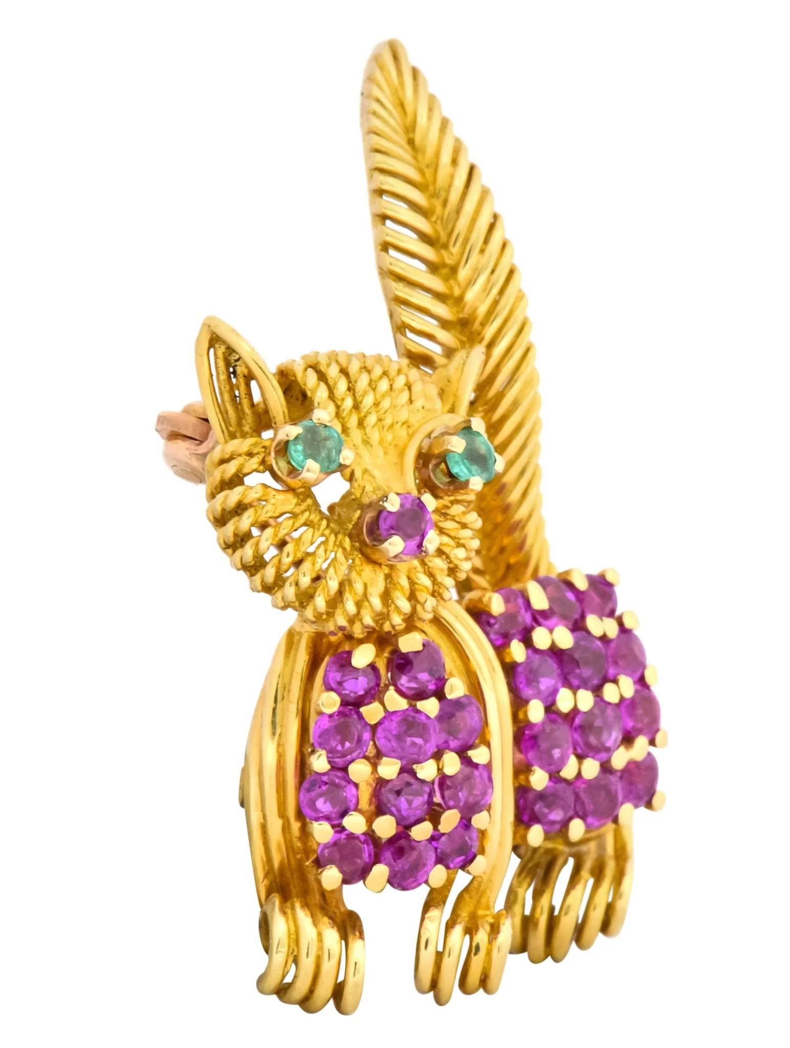 Tiffany & Co. 1960's 1.50 CTW Ruby Emerald 18 Karat Yellow Gold Prancing Cat Brooch - Image 3