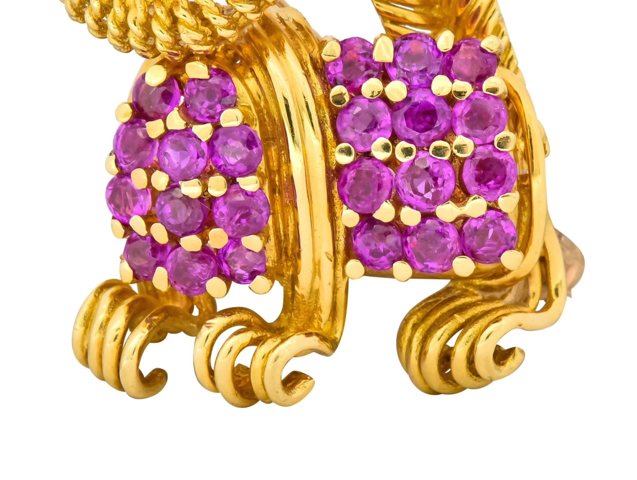 Tiffany & Co. 1960's 1.50 CTW Ruby Emerald 18 Karat Yellow Gold Prancing Cat Brooch - Image 5