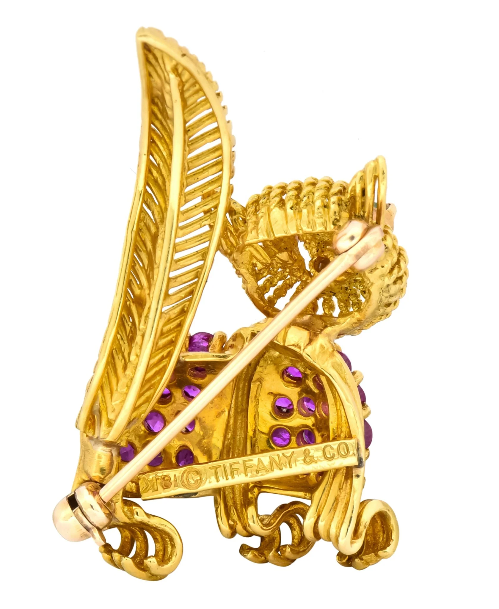 Tiffany & Co. 1960's 1.50 CTW Ruby Emerald 18 Karat Yellow Gold Prancing Cat Brooch - Image 6