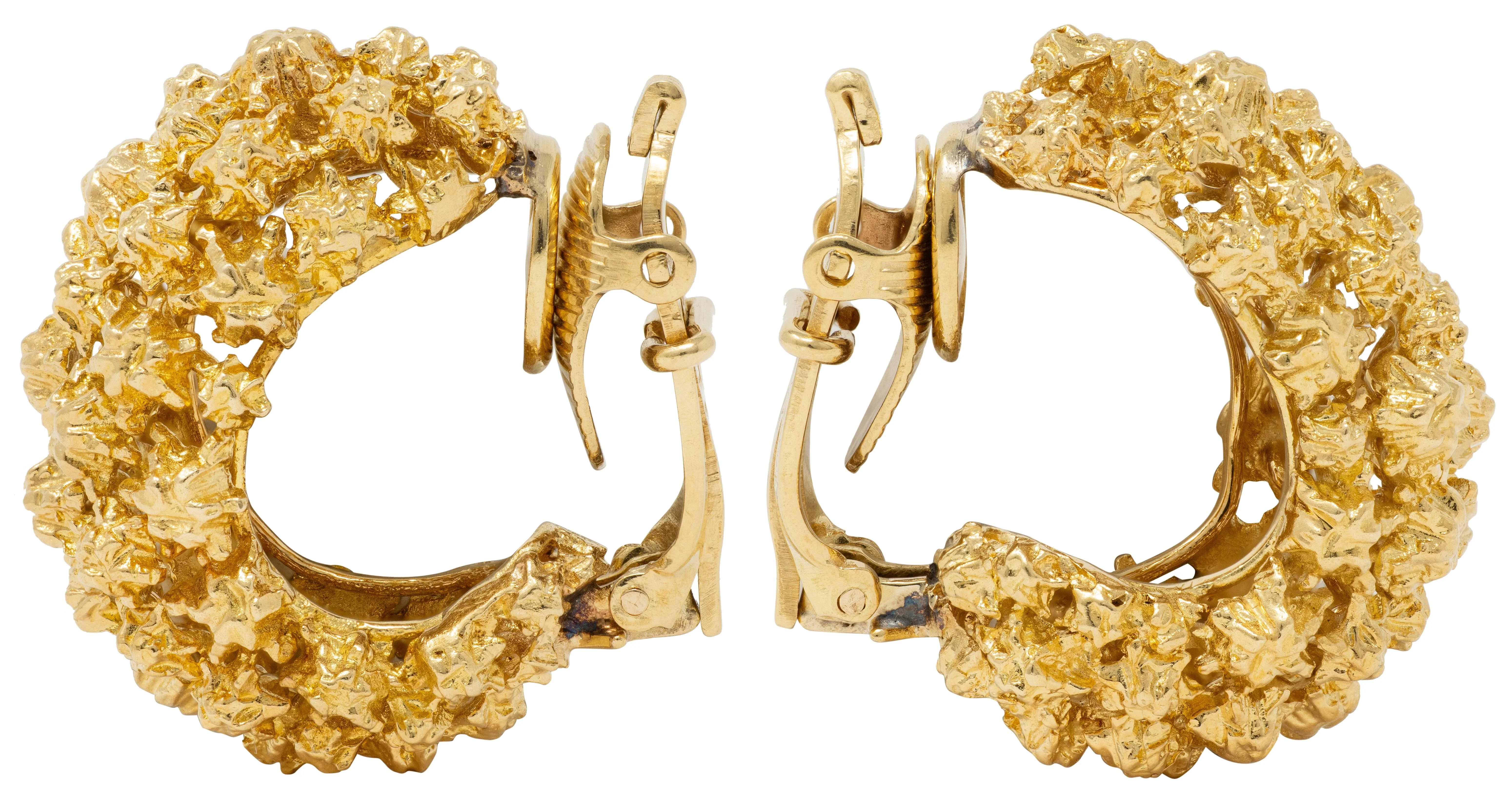 Tiffany & Co. 1960's 18 Karat Yellow Gold Vintage Brutalist J-Hoop Earrings - Image 4