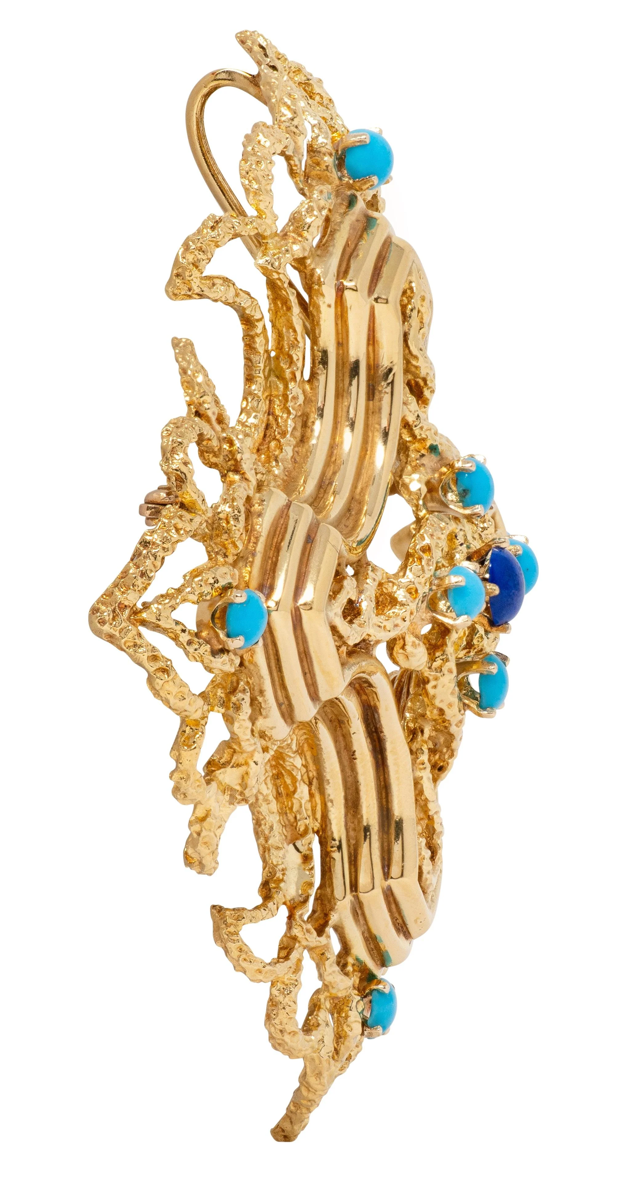 Tiffany & Co. 1960's Turquoise Lapis Lazuli 18 Karat Yellow Gold Vintage Cross Pendant Brooch - Image 5