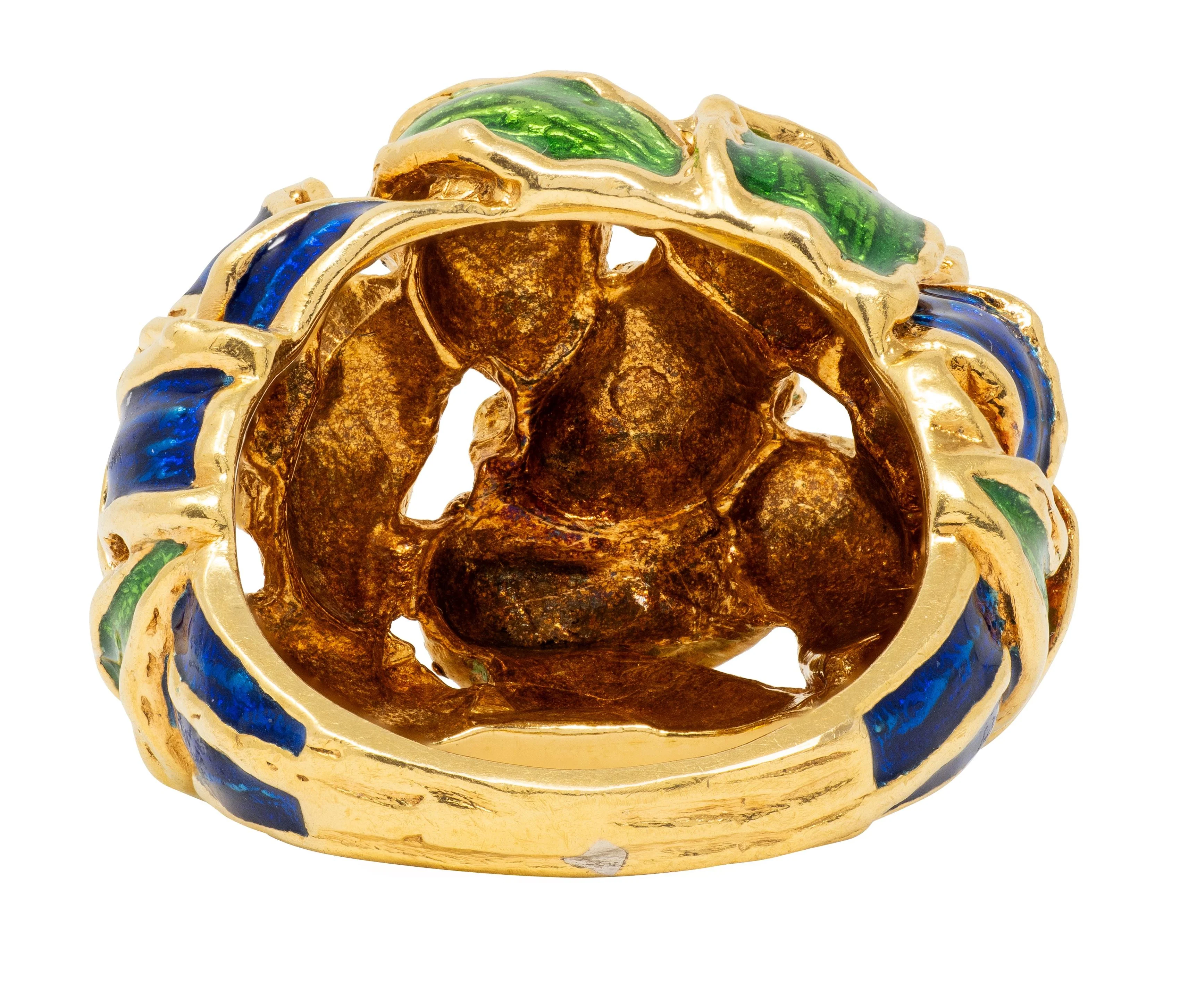 Tiffany & Co. 1980's Enamel 18 Karat Yellow Gold Vintage Basket Weave Ring - Image 4