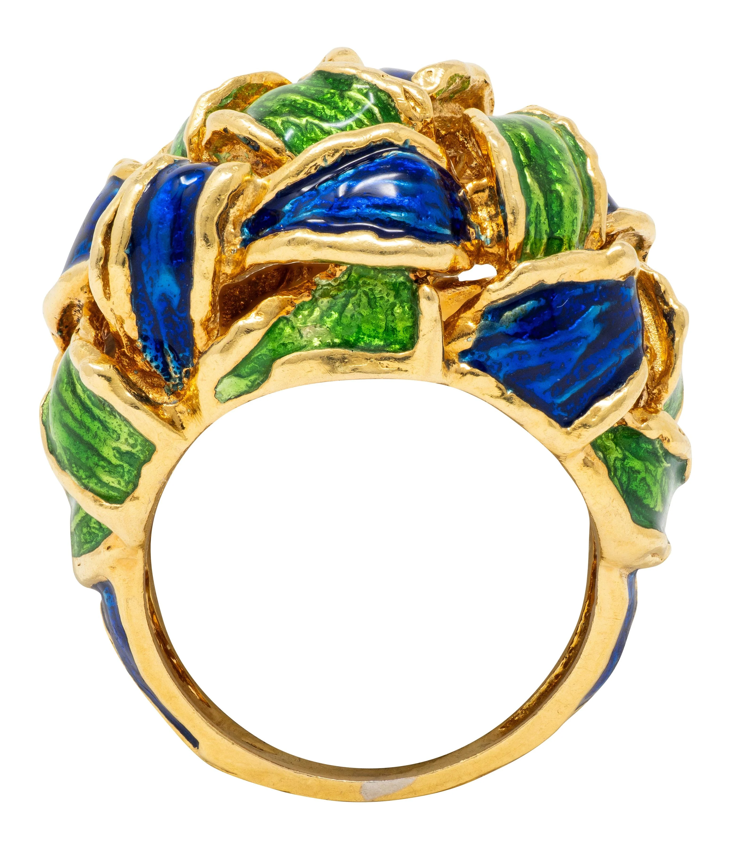 Tiffany & Co. 1980's Enamel 18 Karat Yellow Gold Vintage Basket Weave Ring - Image 7