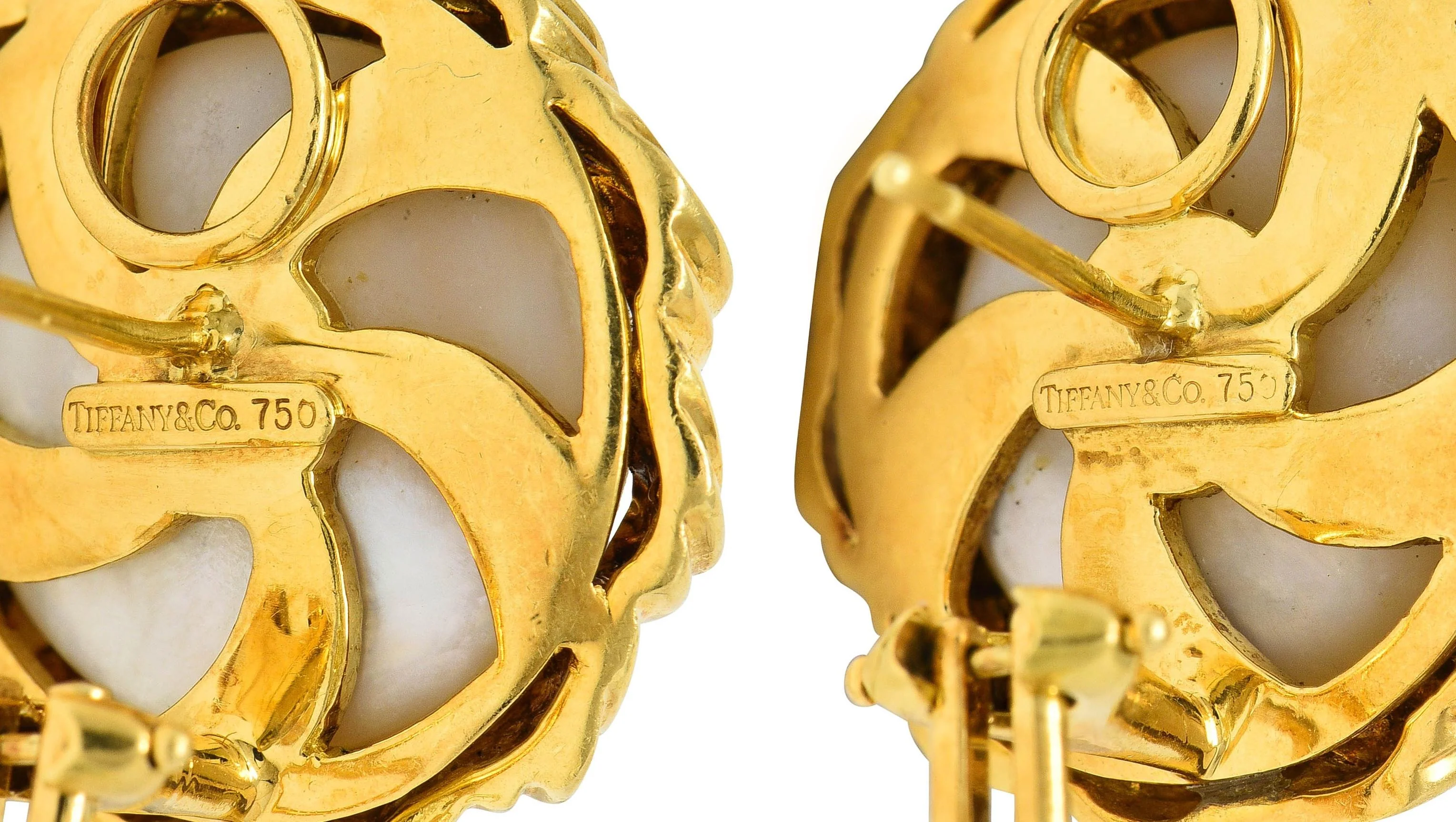 Tiffany & Co. 1980's Mabe Pearl 18 Karat Yellow Gold Vintage Wave Earrings - Image 6