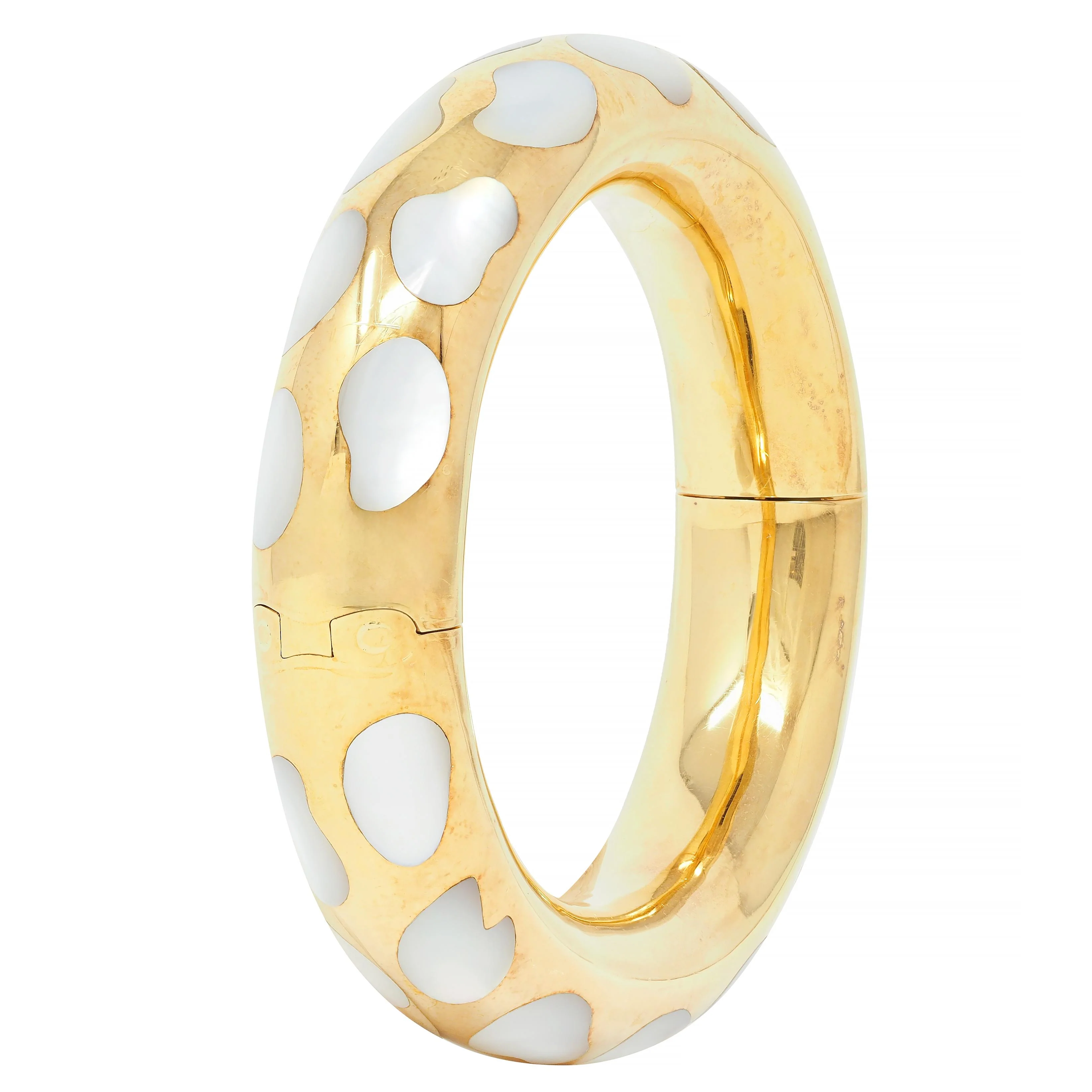 Tiffany & Co. 1985 Mother-Of-Pearl 18 Karat Yellow Gold Inlay Vintage Bangle Bracelet - Image 10