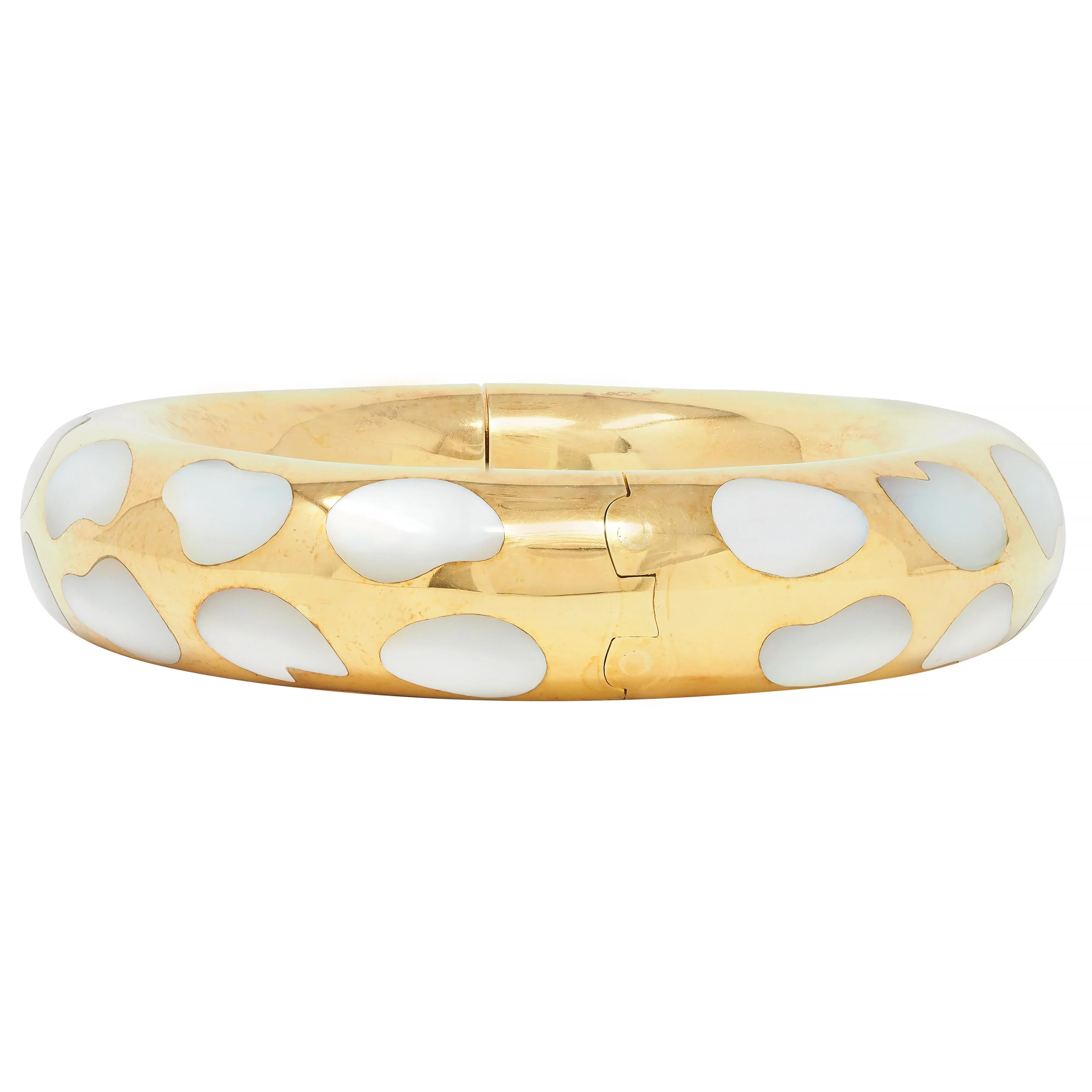 Tiffany & Co. 1985 Mother-Of-Pearl 18 Karat Yellow Gold Inlay Vintage Bangle Bracelet - Image 5