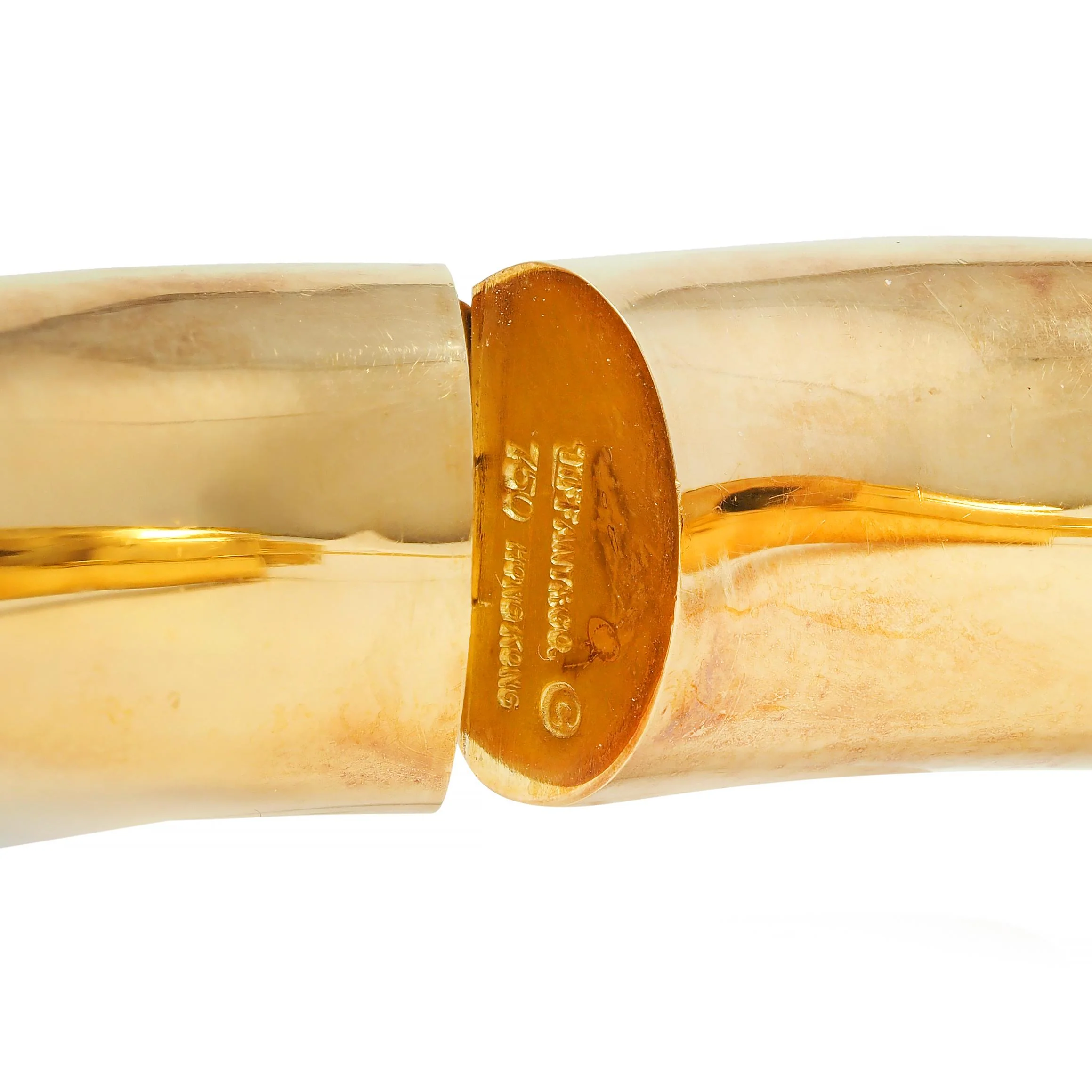 Tiffany & Co. 1985 Mother-Of-Pearl 18 Karat Yellow Gold Inlay Vintage Bangle Bracelet - Image 6